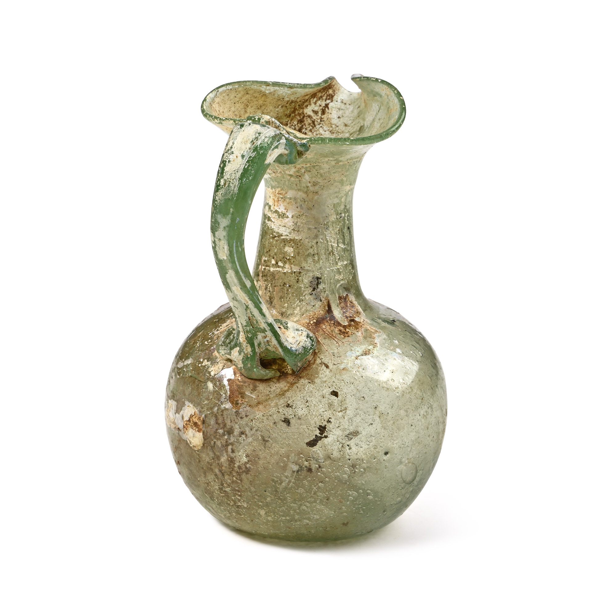 Roman Iridescent Green Glass Oinochoe