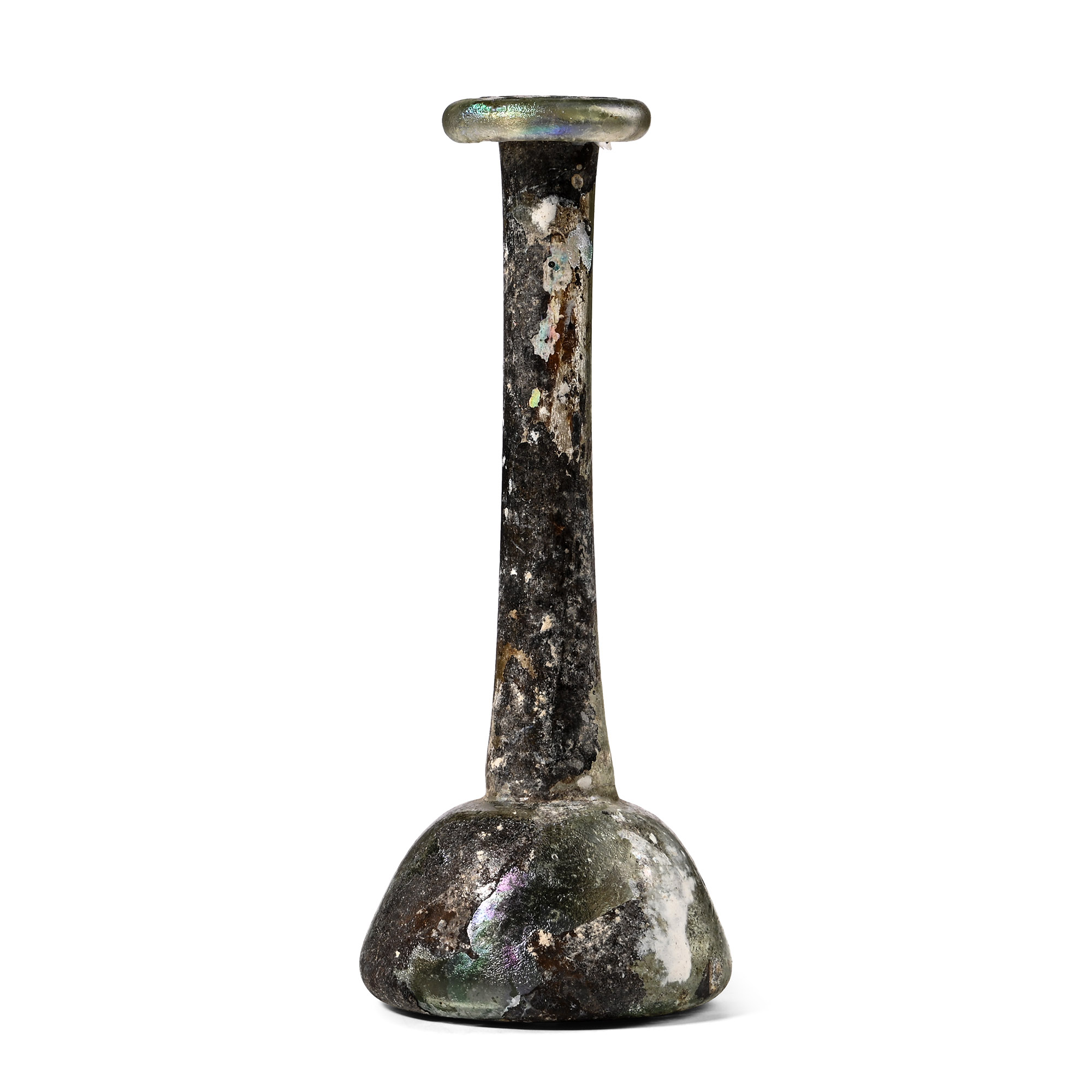 Roman Iridescent Glass Candlestick Unguentarium