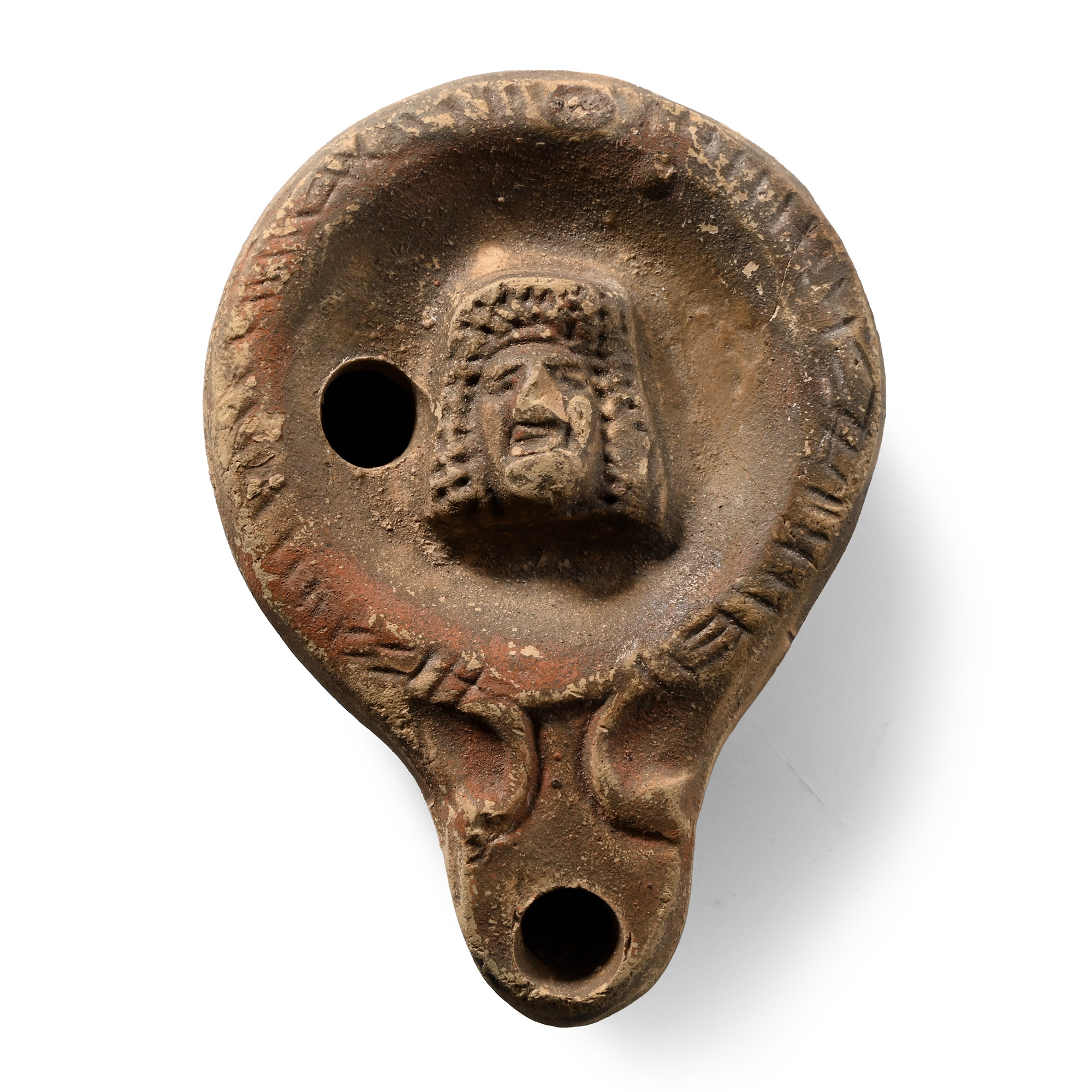 Roman Terracotta Oil Lamp with Actor's Mask