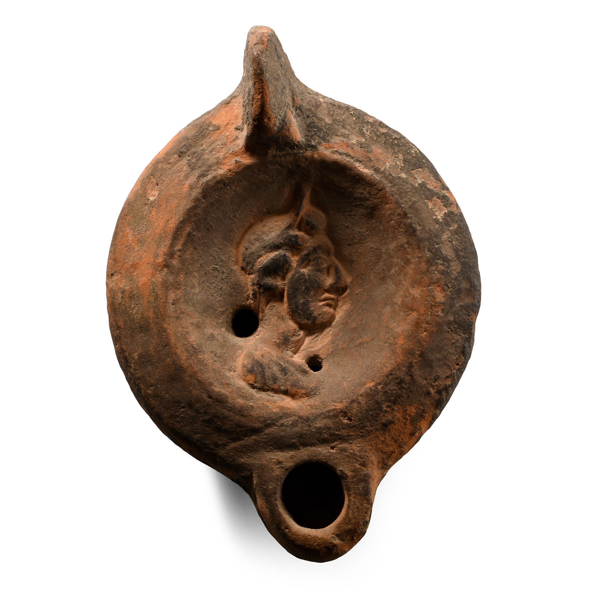 Large Roman Terracotta Oil Lamp with Bust