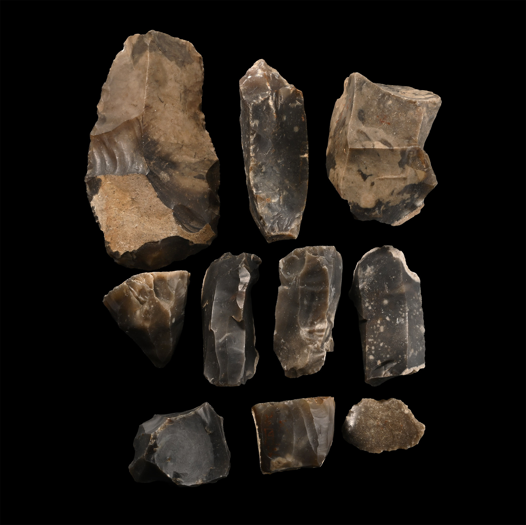 Farnham Stone Age Knapped Flint Tool and Blade Core Group