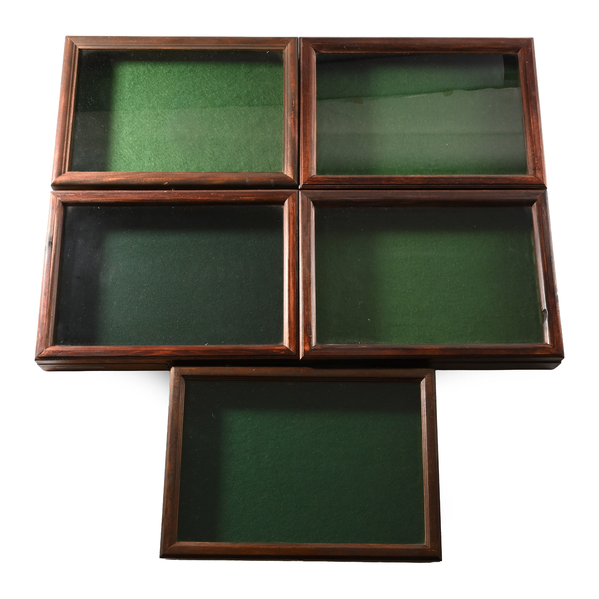 Group of Five [5] Felt-Lined Wooden Display Cases