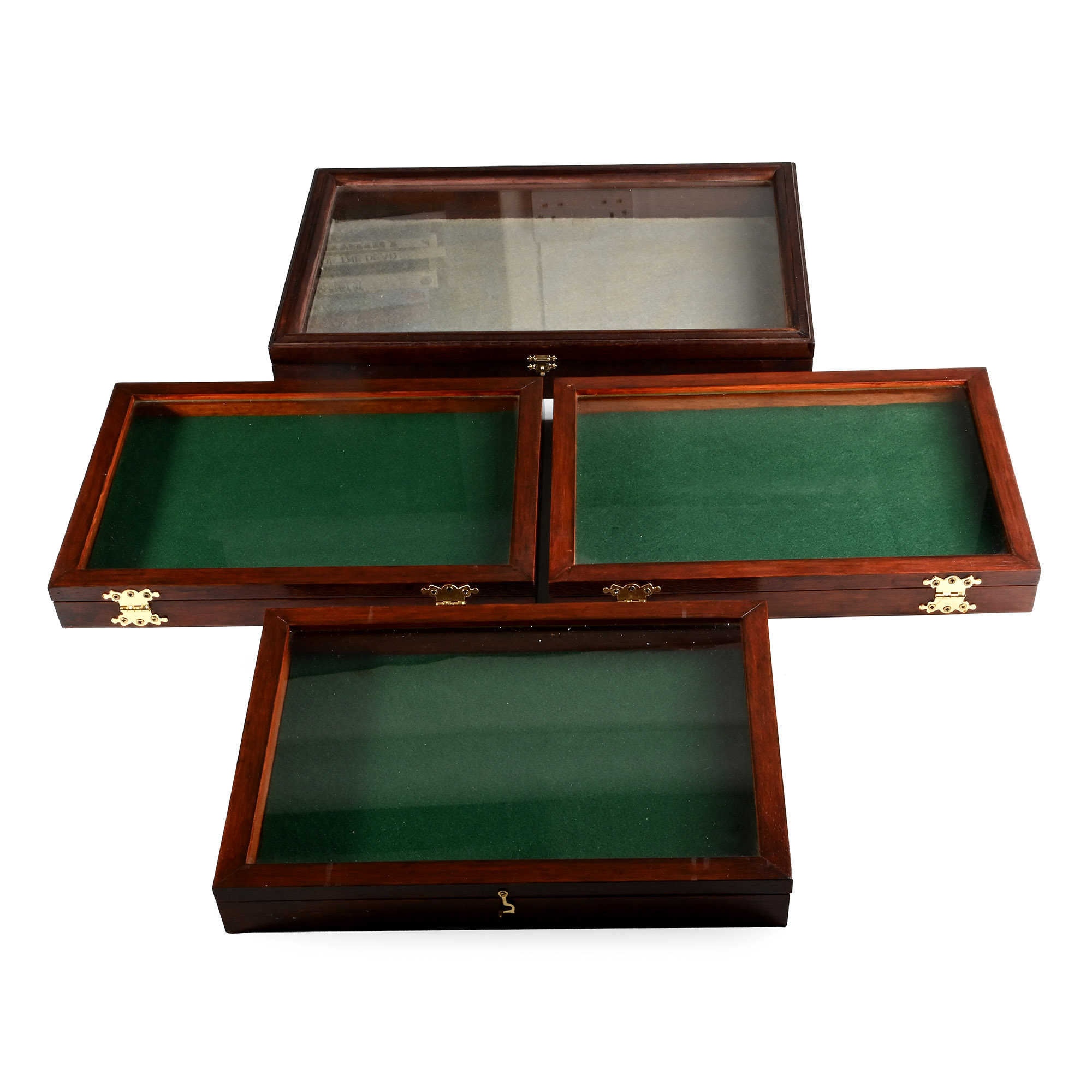 Group of Four [4] Felt-Lined Wooden Display Cases