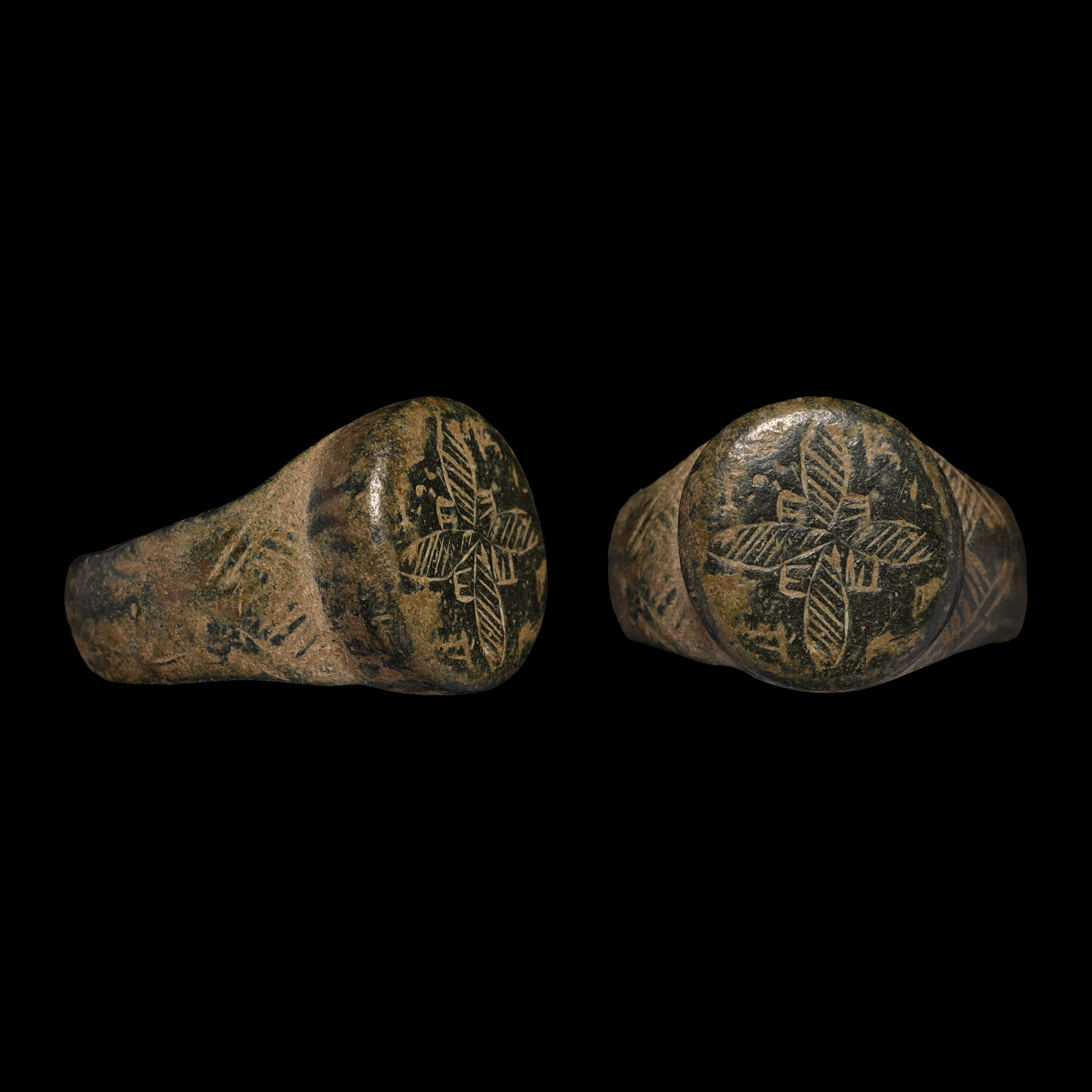 Byzantine Bronze Ring with Floral Cross