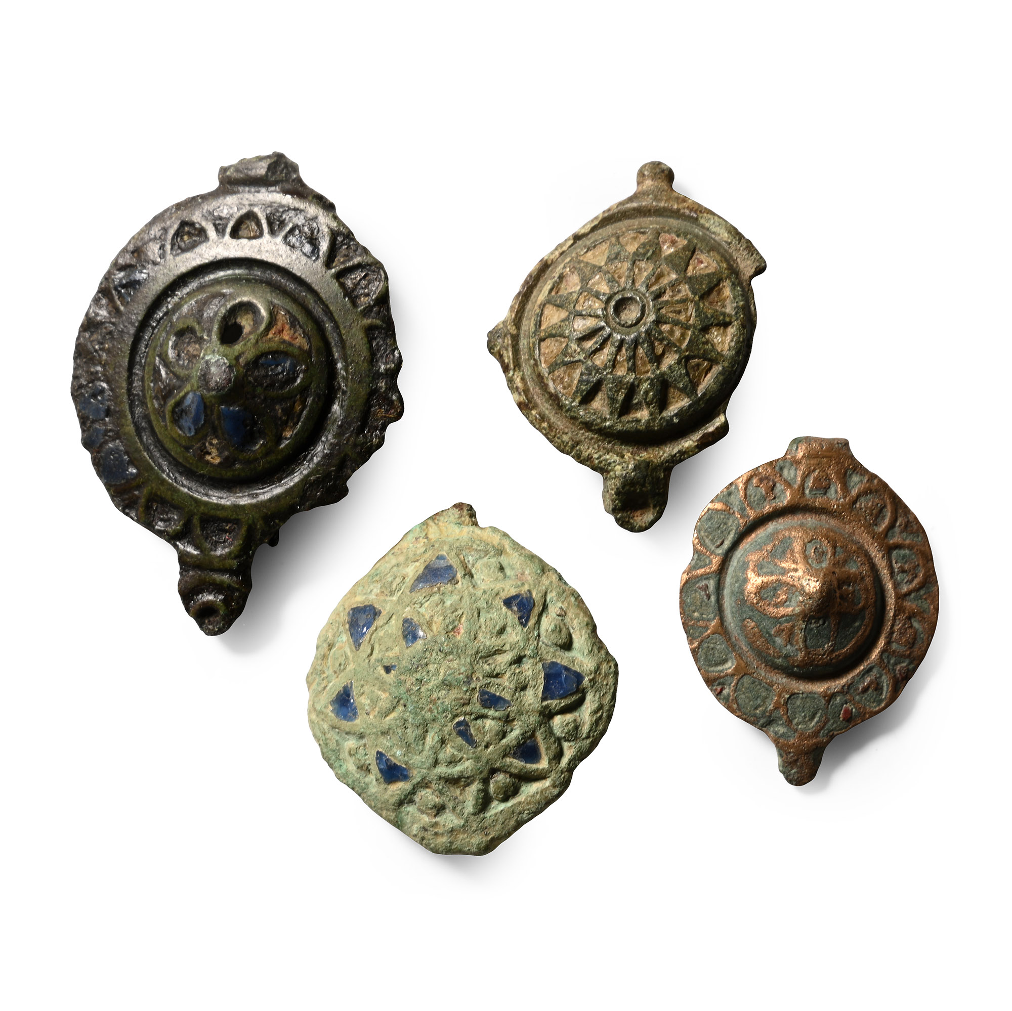 Roman Enamelled Bronze Umbonate Brooch Group