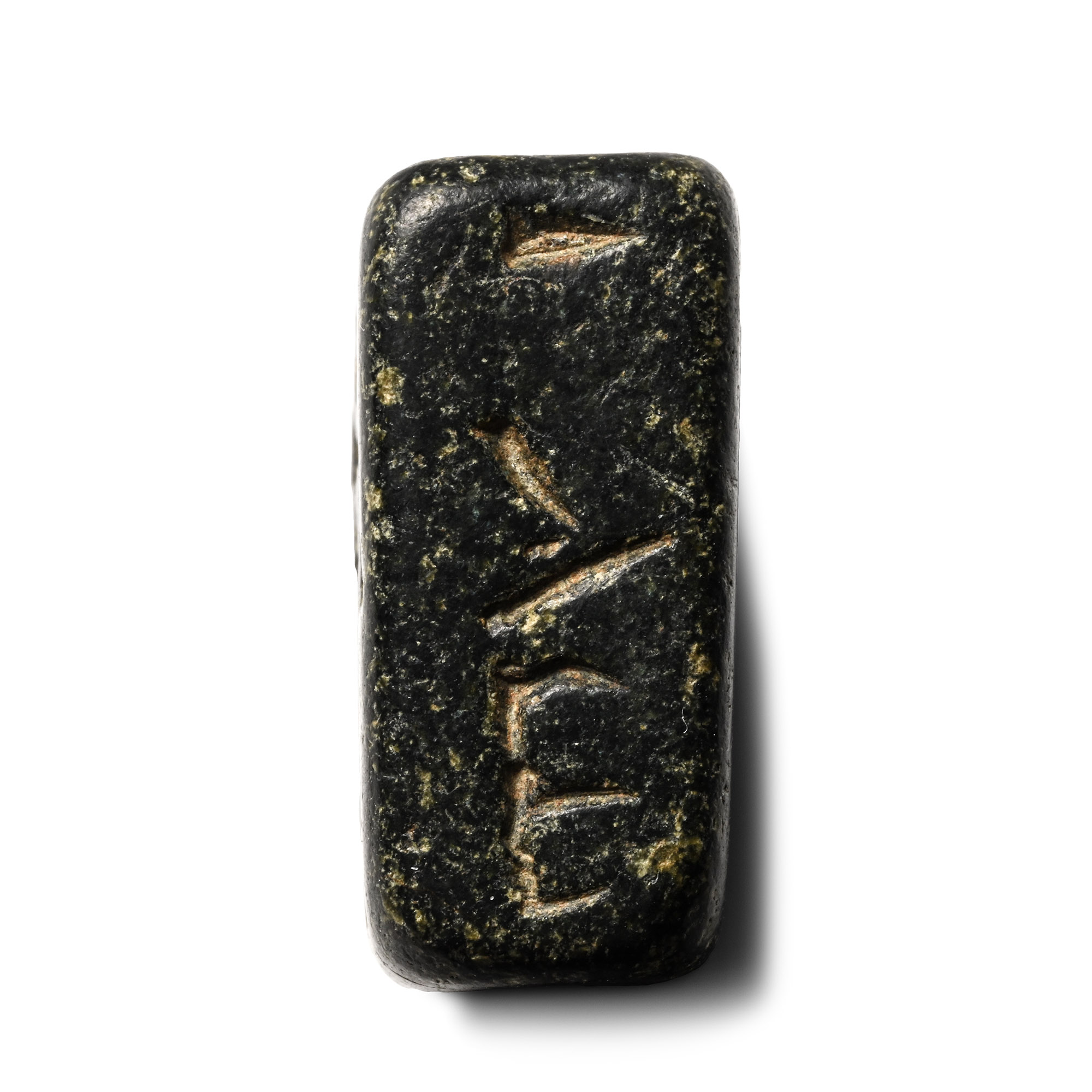 Assyrian Steatite Four-Sided Seal with Figures and Magical Symbols