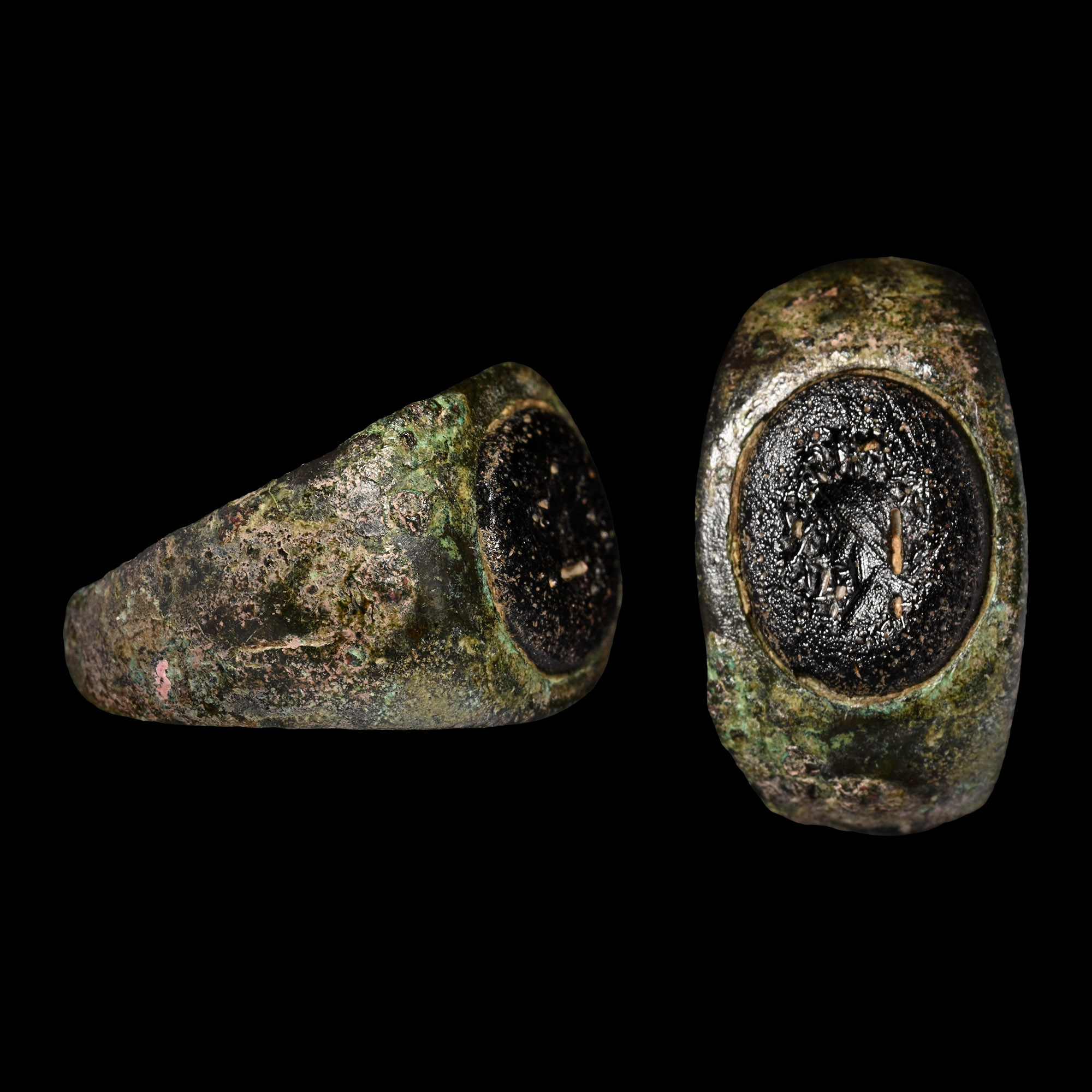 Roman Bronze Ring with Glass Gem