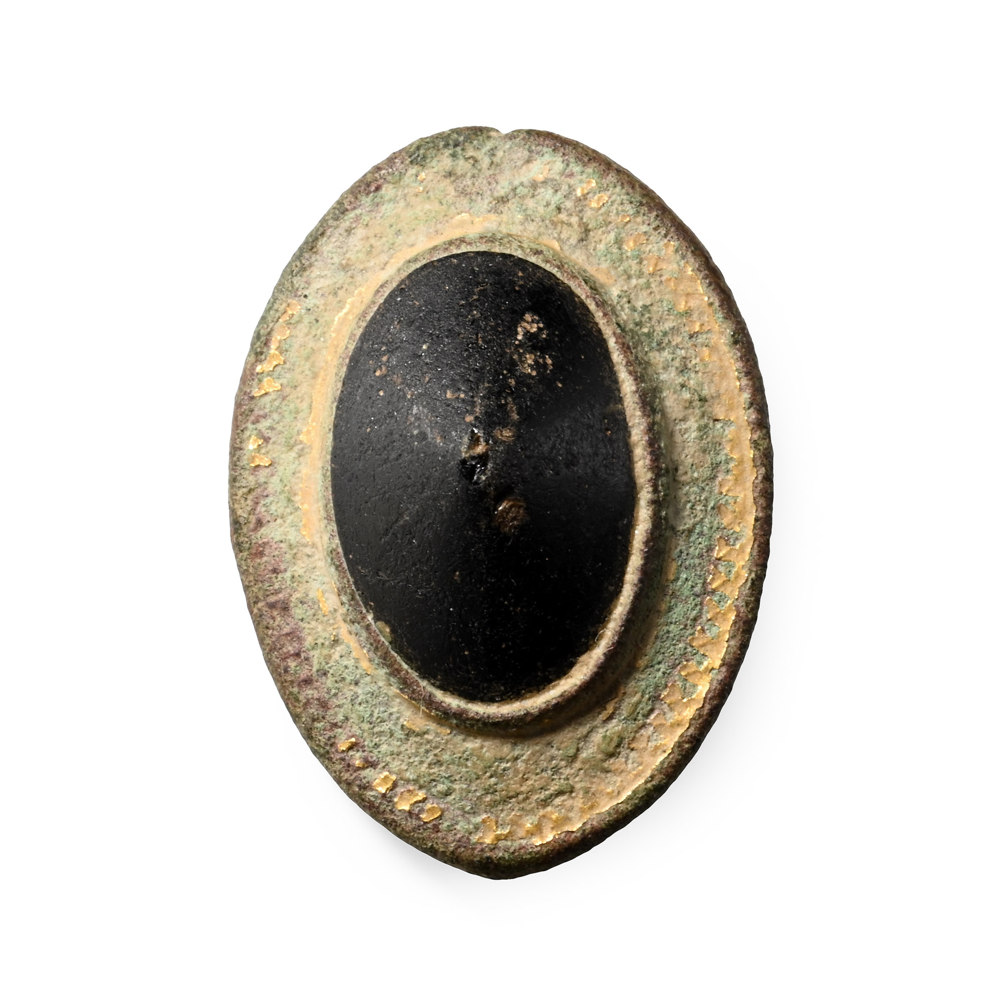 Roman Gilt Bronze Umbonate Plate Brooch with Conical Gem
