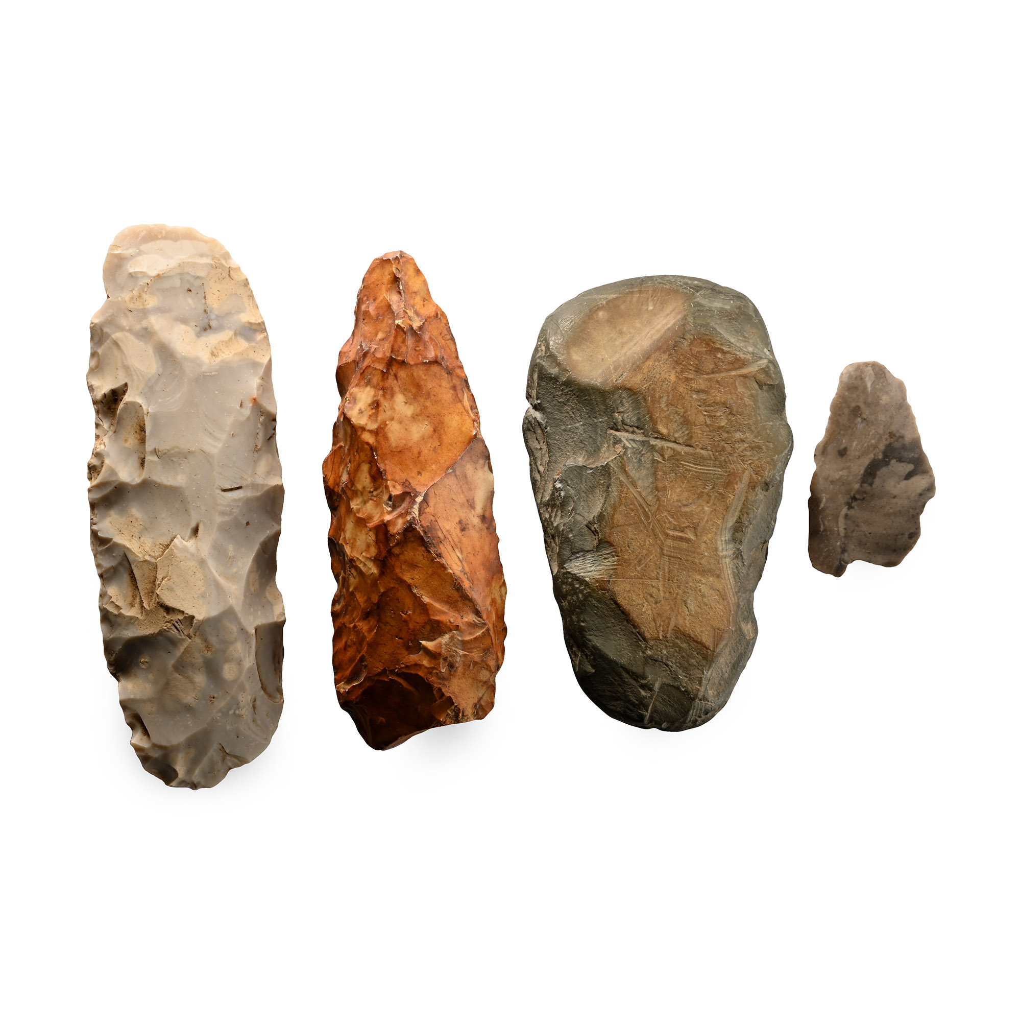 Stone Age Knapped Flint Axehead and Scraper Group