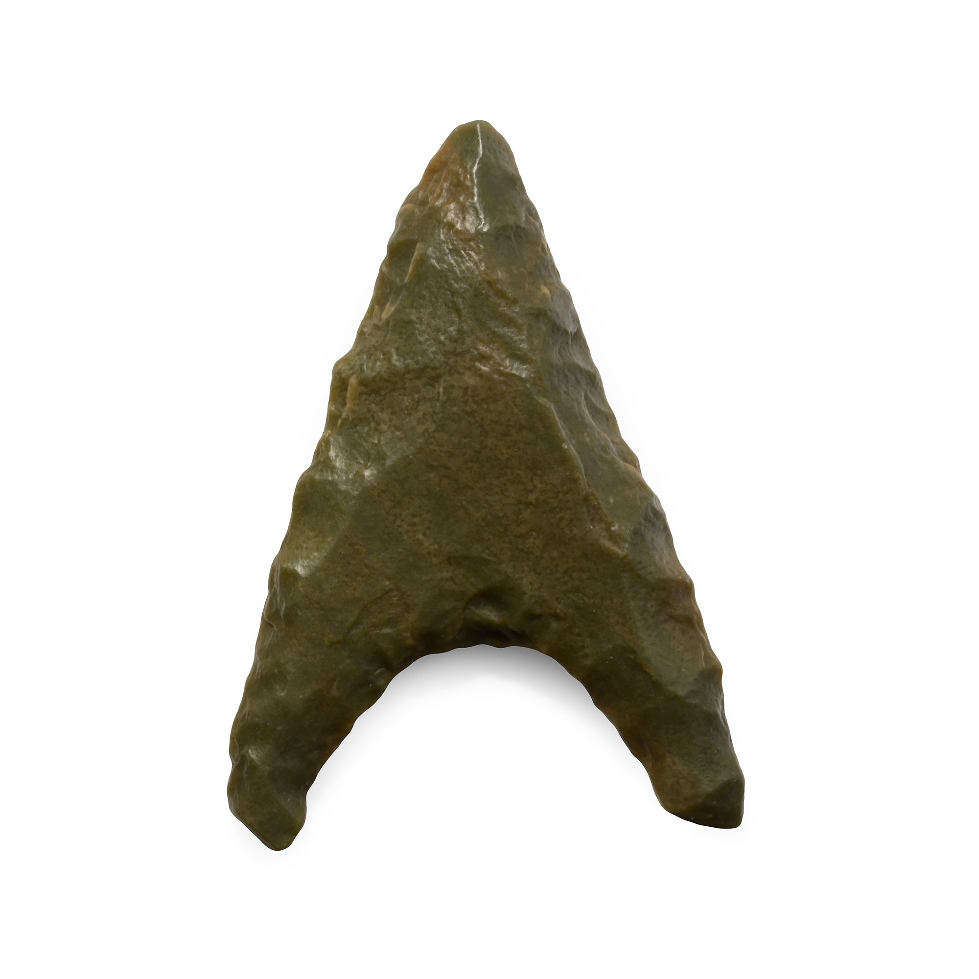 African Stone Age Green Jasper Hollow Base Arrowhead