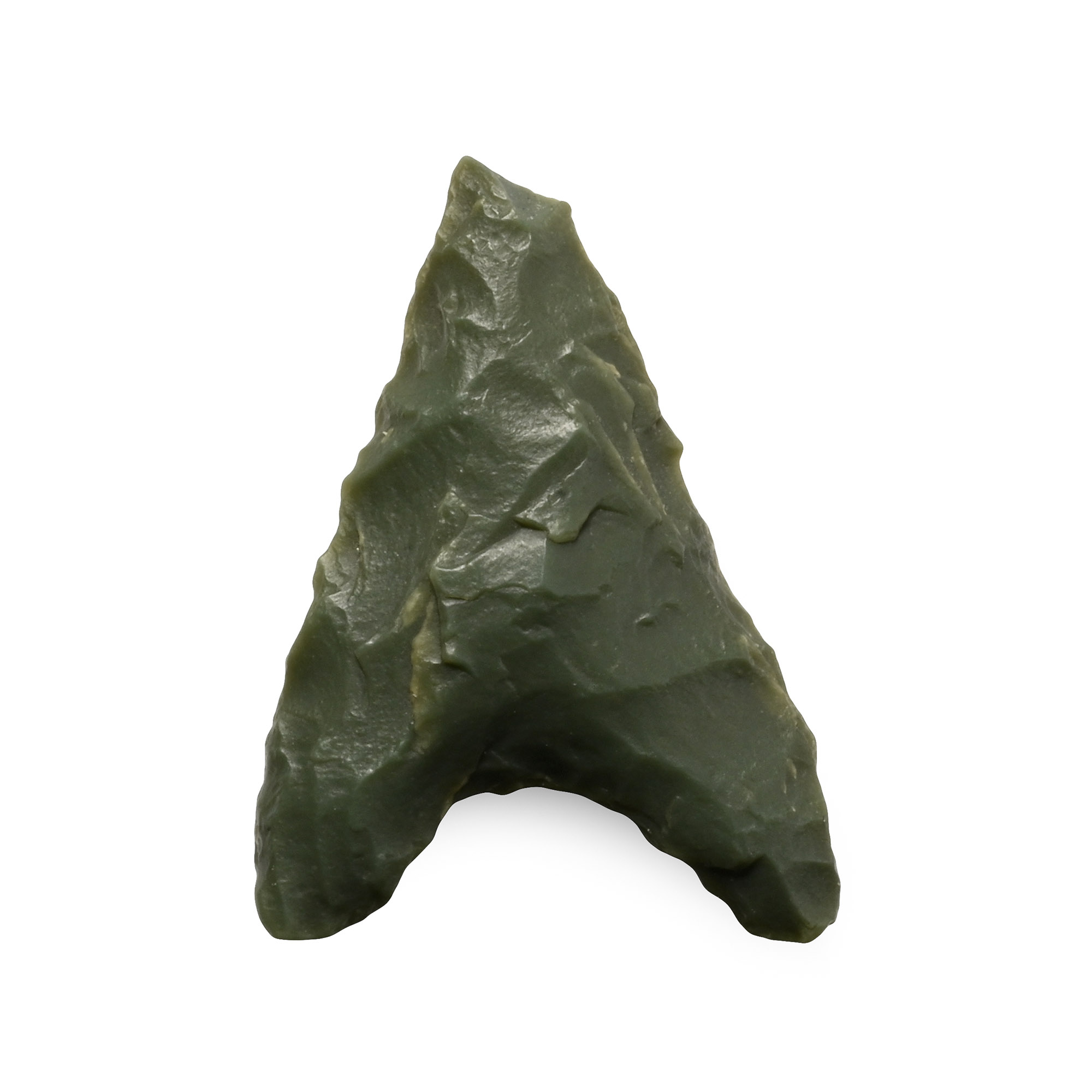 African Stone Age Green Jasper Hollow-Base Arrowhead