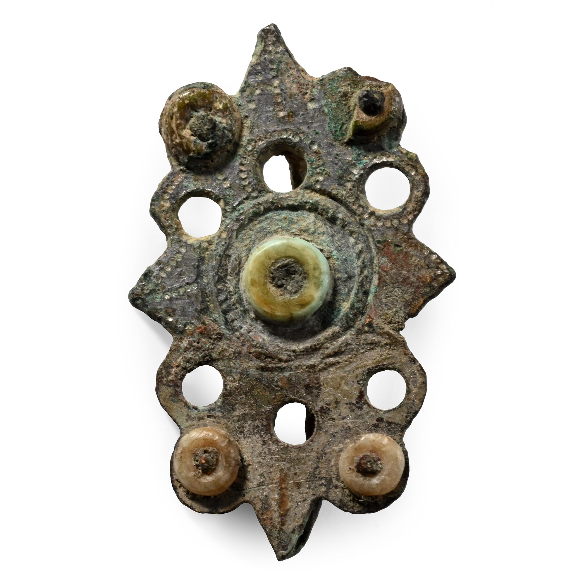 Roman Tinned Bronze Shield-Shaped Plate Brooch