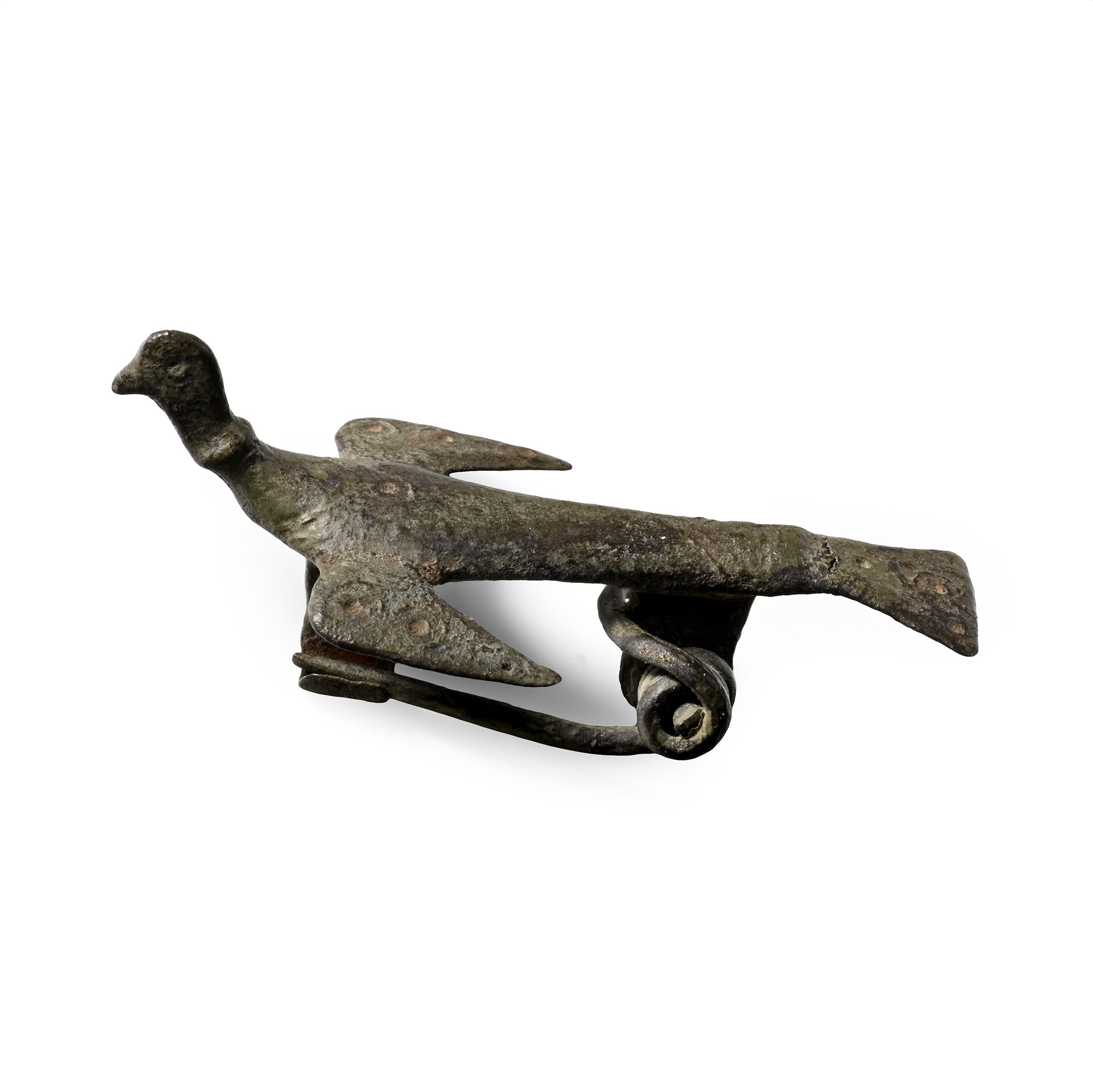 Roman Bronze Bird in Flight Plate Brooch