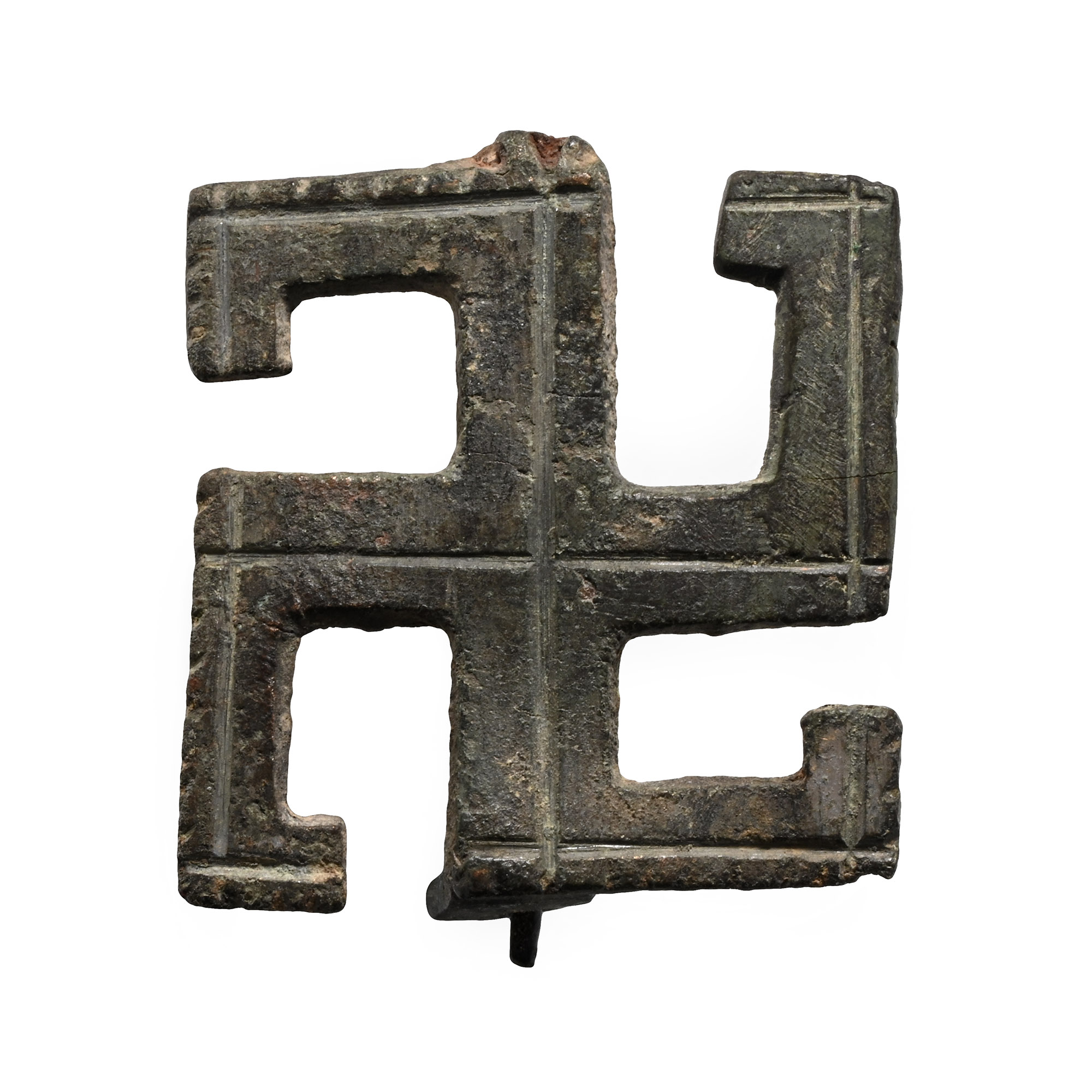 Roman Bronze Fylfot Plate Brooch
