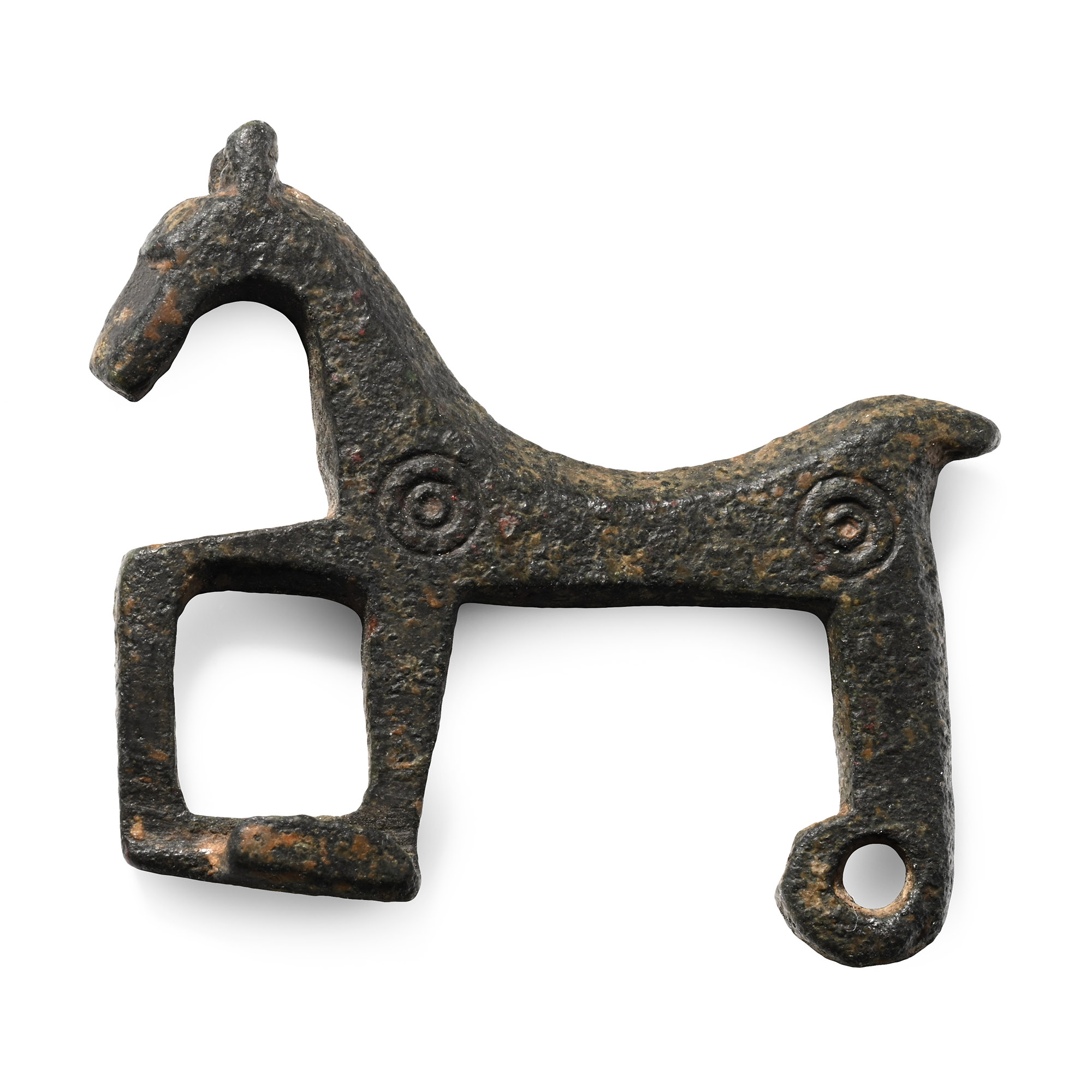 Byzantine Bronze Horse Brooch with Ring-and-Dot Ornament