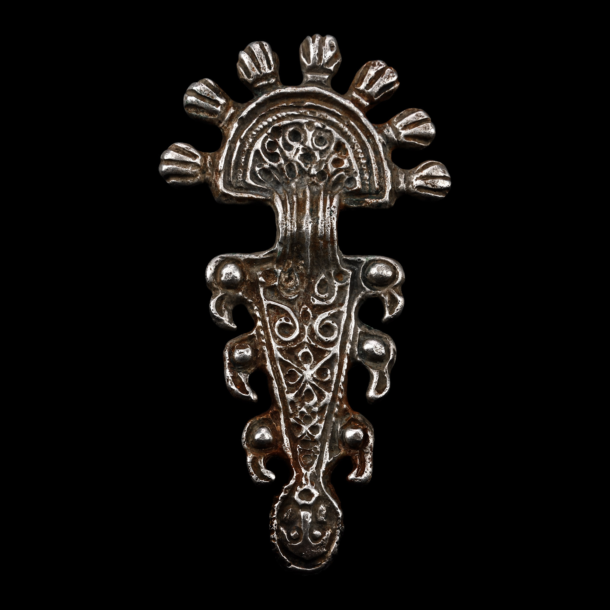 Germanic Silver Radiate-Headed Bow Brooch