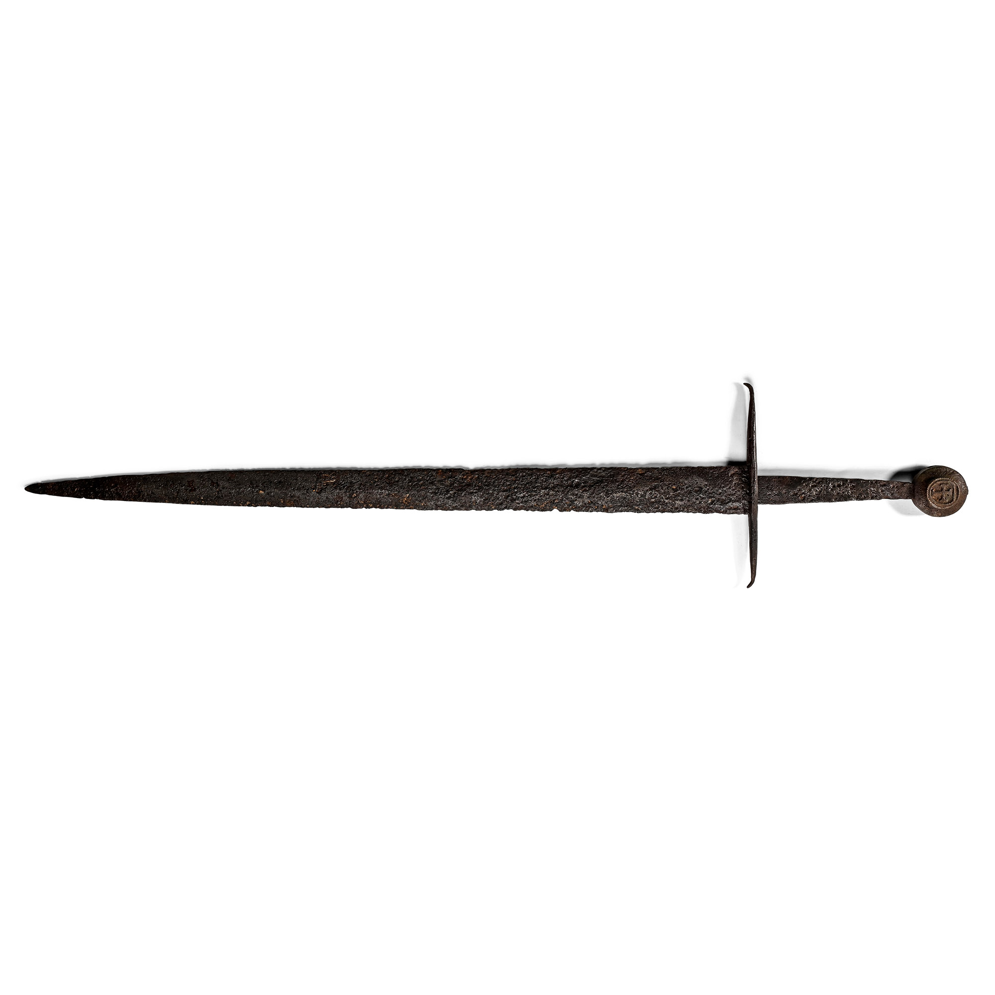 Medieval Iron Hand-and-Half Sword with Bronze Pommel with Coat of Arms