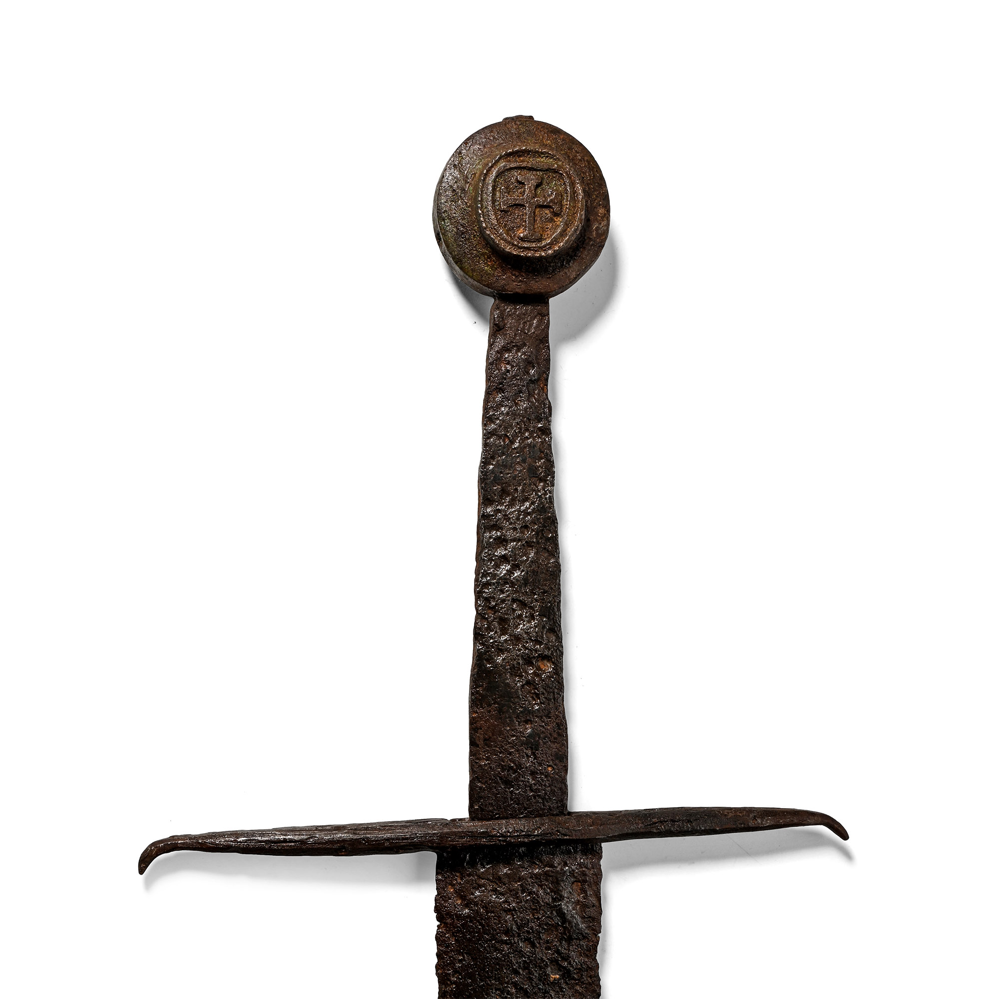 Medieval Iron Hand-and-Half Sword with Bronze Pommel with Coat of Arms
