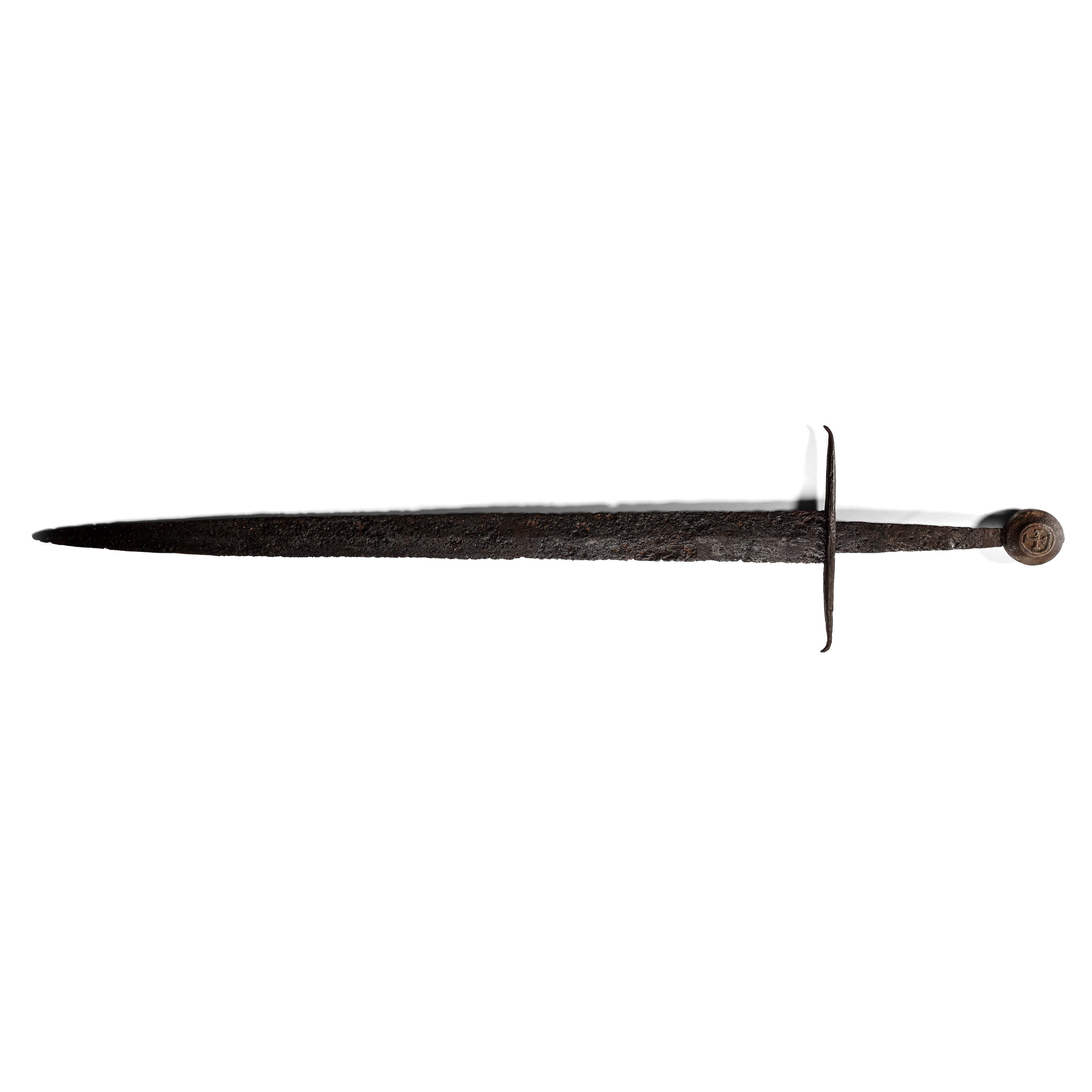 Medieval Iron Hand-and-Half Sword with Bronze Pommel with Coat of Arms