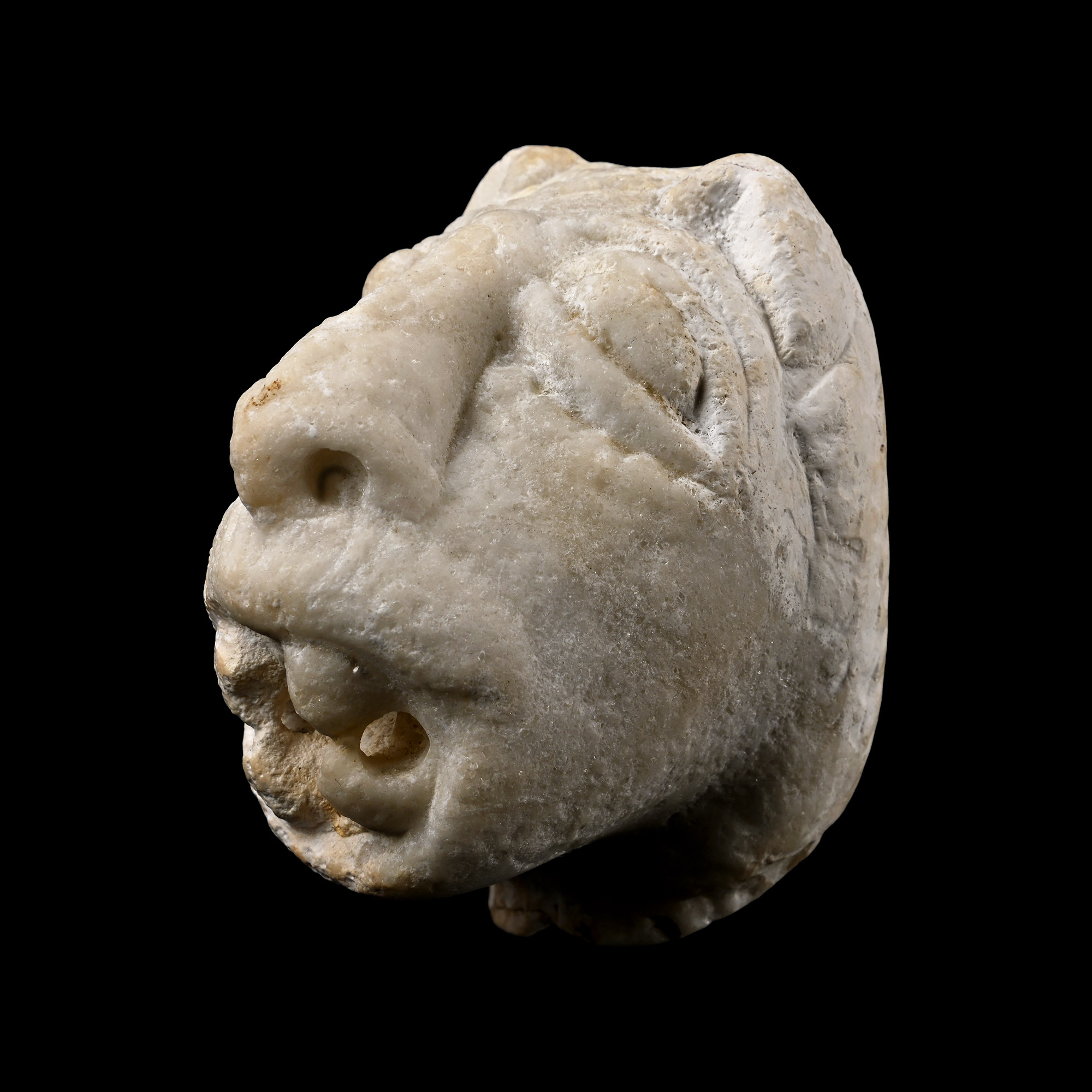 Medieval Marble Head of a Demonic Lion