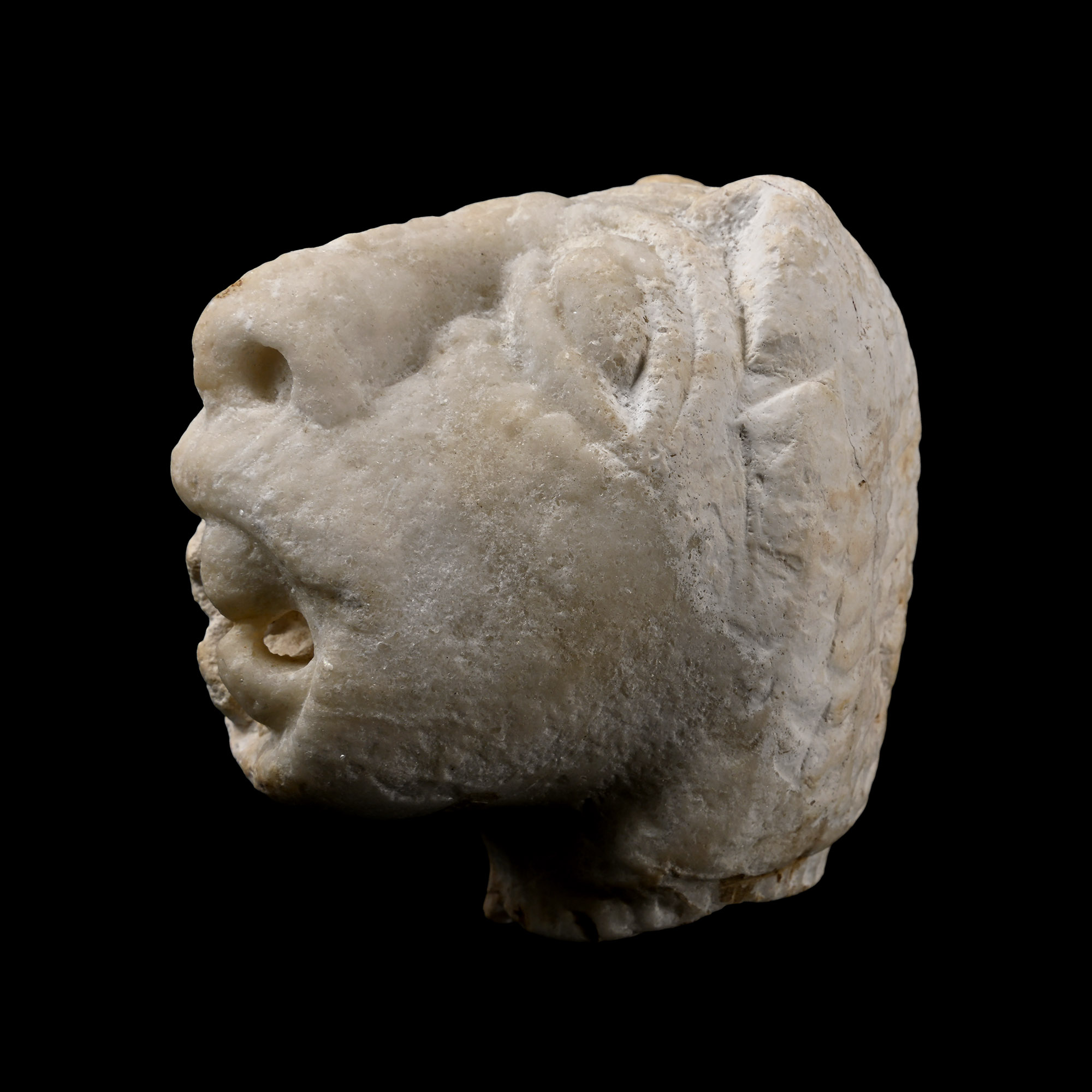 Medieval Marble Head of a Demonic Lion