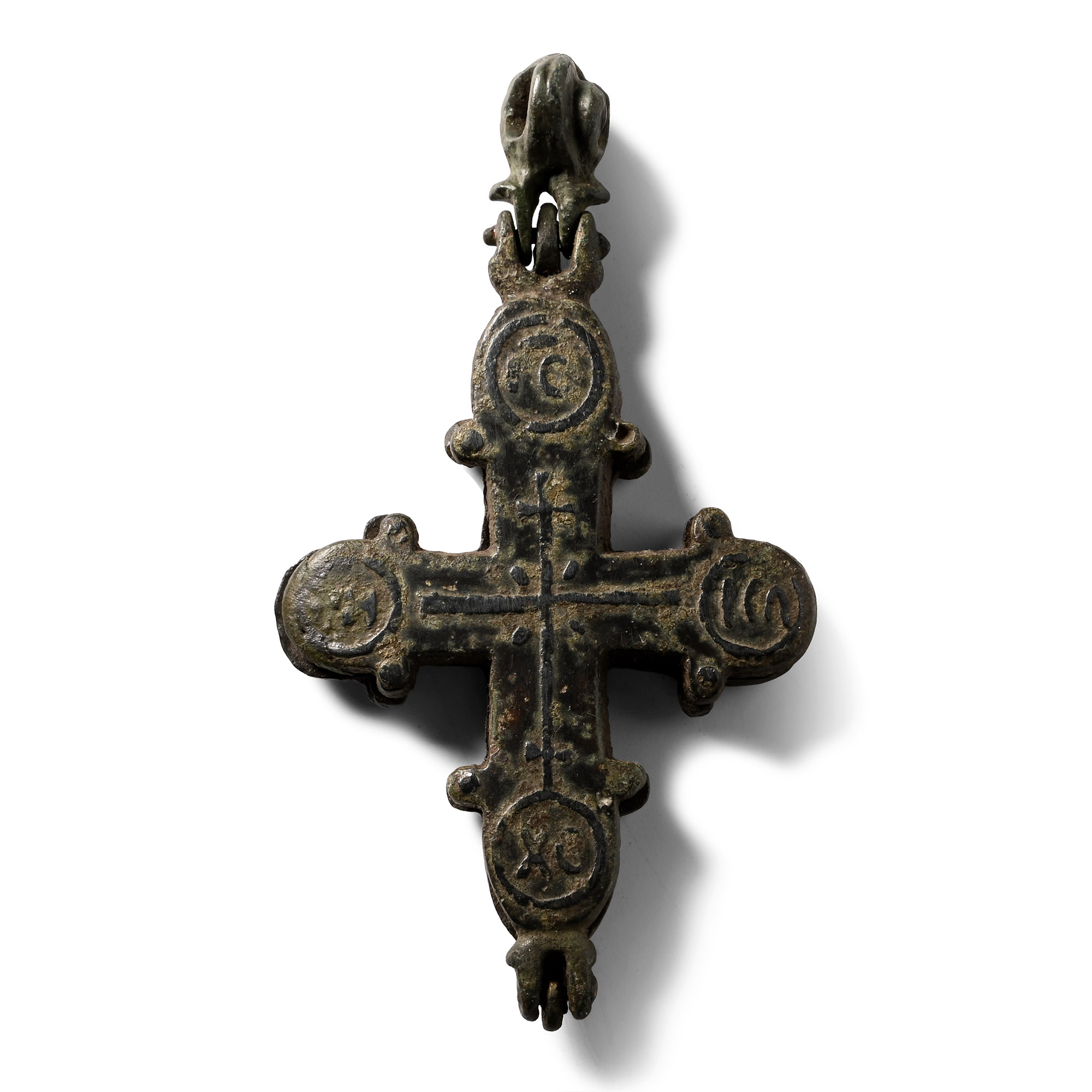 Large Byzantine Bronze Cross Pendant