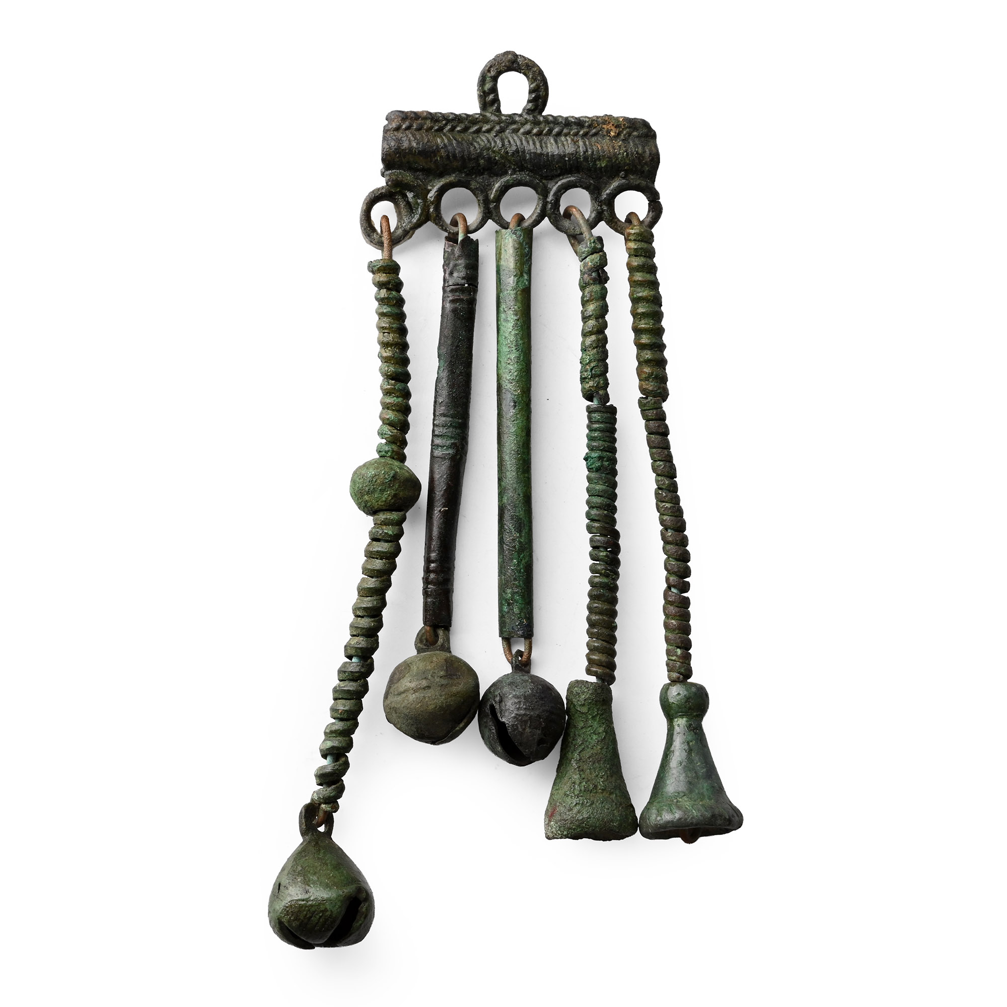 Viking Age Bronze Pendant Hanger with Bell Drops