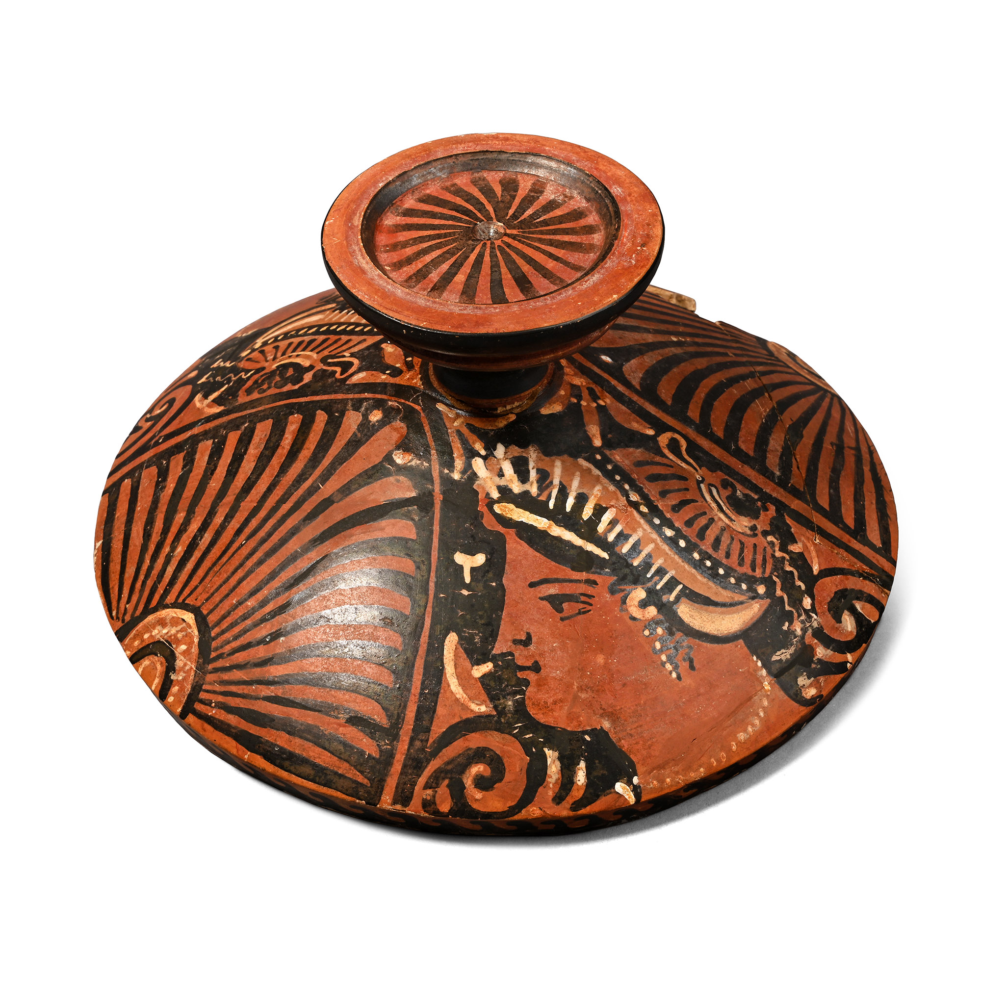 Very Large Greek Apulian Terracotta Lekanis Lid with Ladies of Fashion