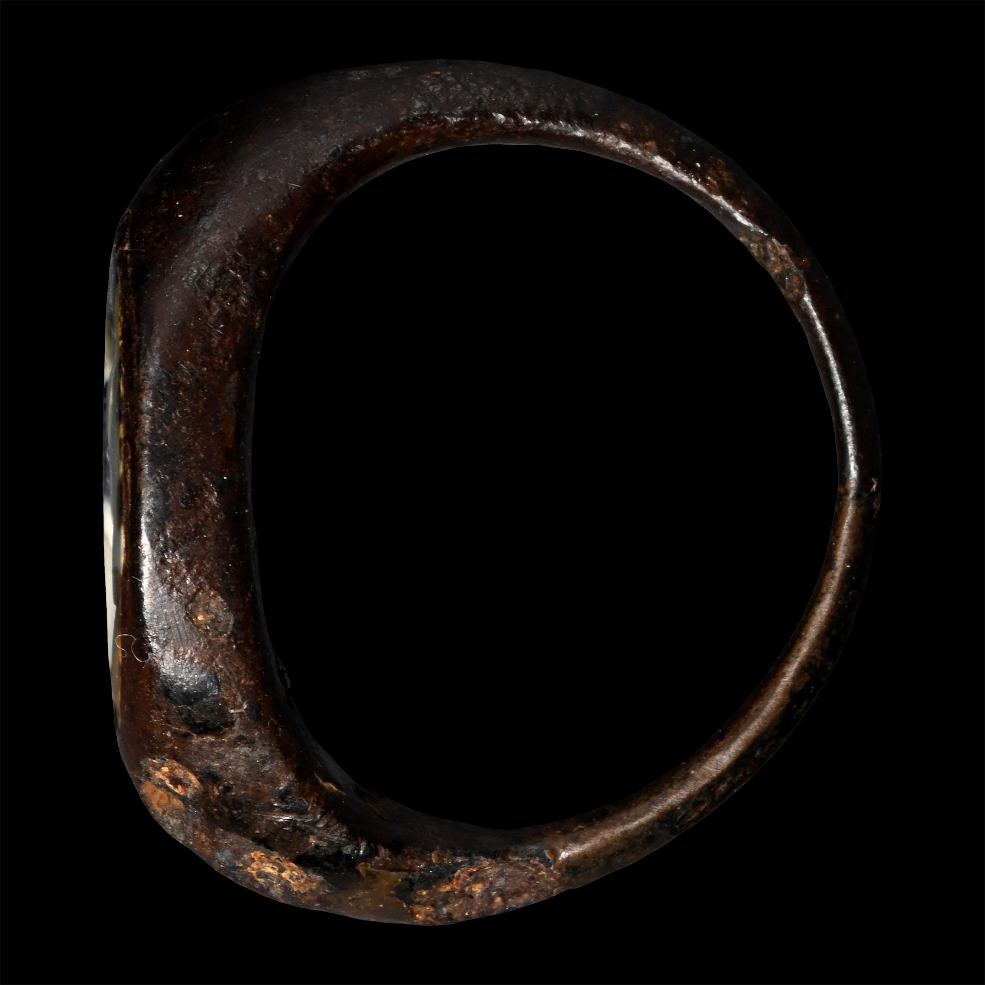 Roman Imperial Military Iron Ring with Burnt Agate Gemstone with a Helmetted Warrior