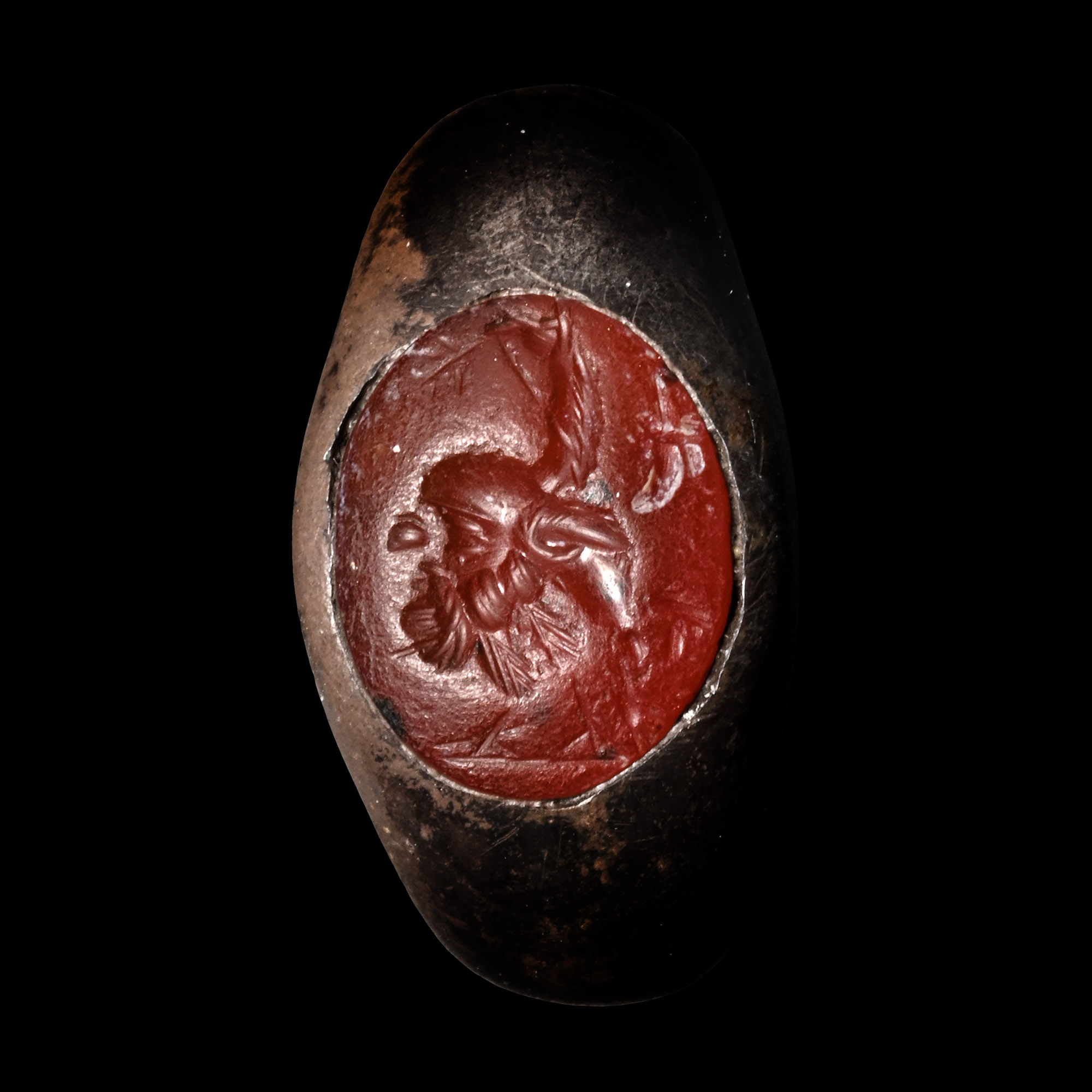 Roman Imperial Silver Ring with Carnelian Gemstone with Gryllos