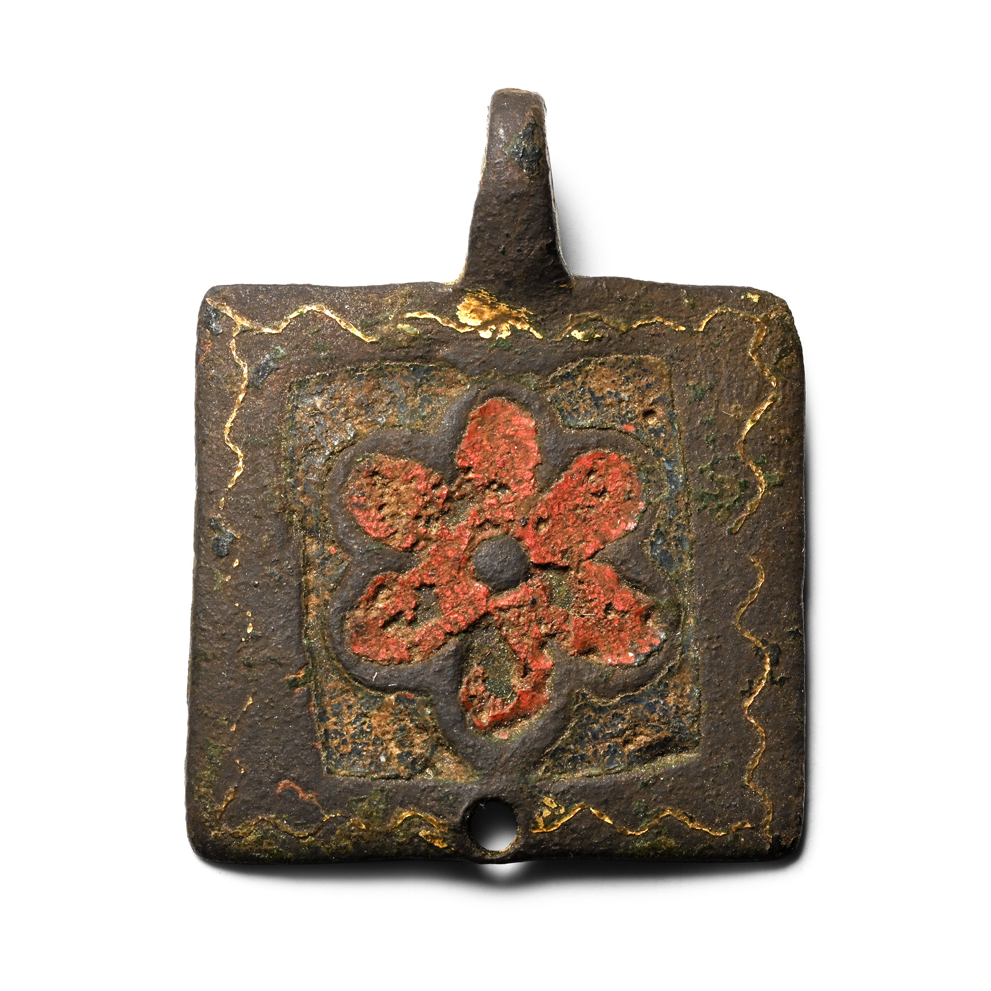 Medieval Knight's Bronze Heraldic Horse Harness Pendant with Flower