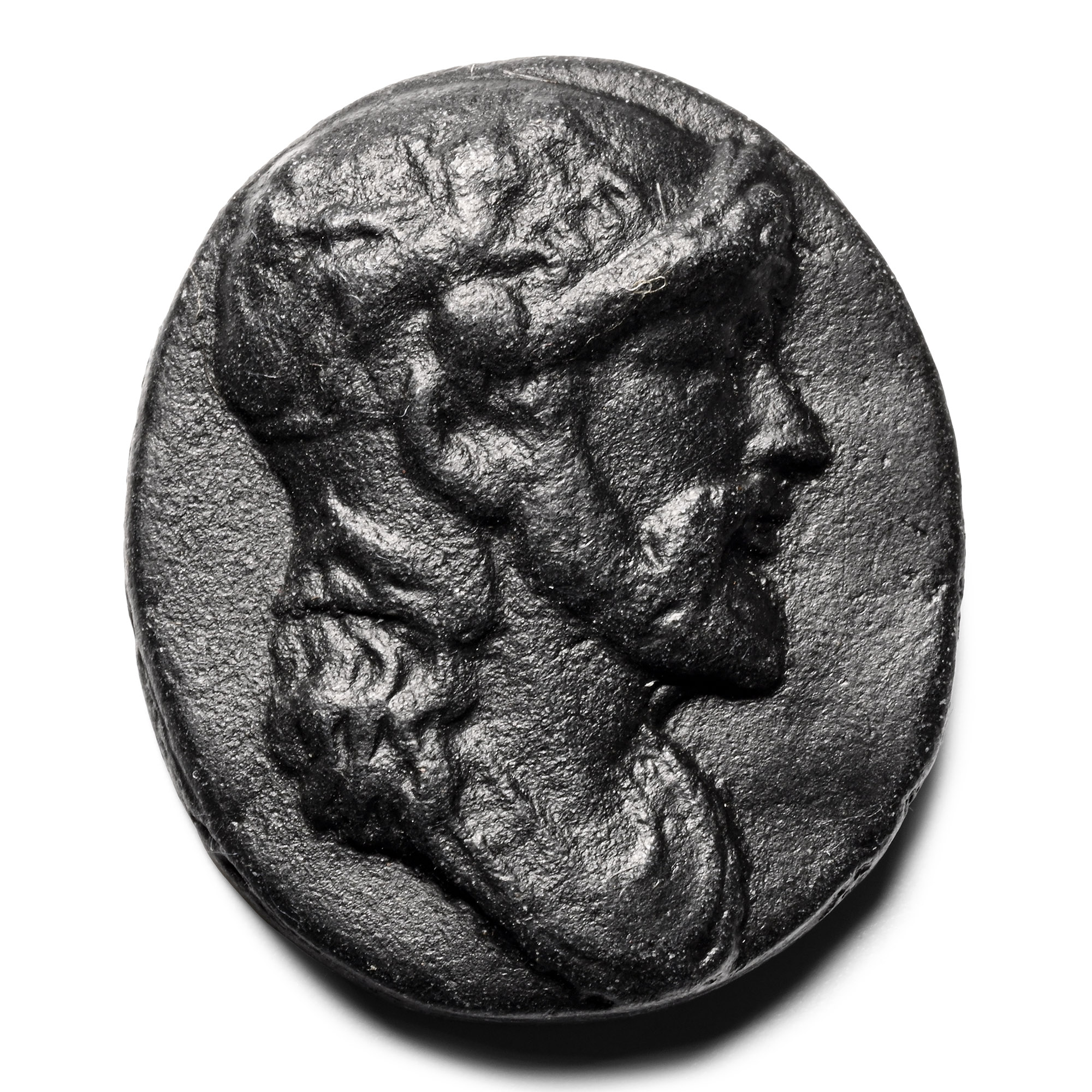 Post Medieval Black Glass Cameo of a Bearded Man
