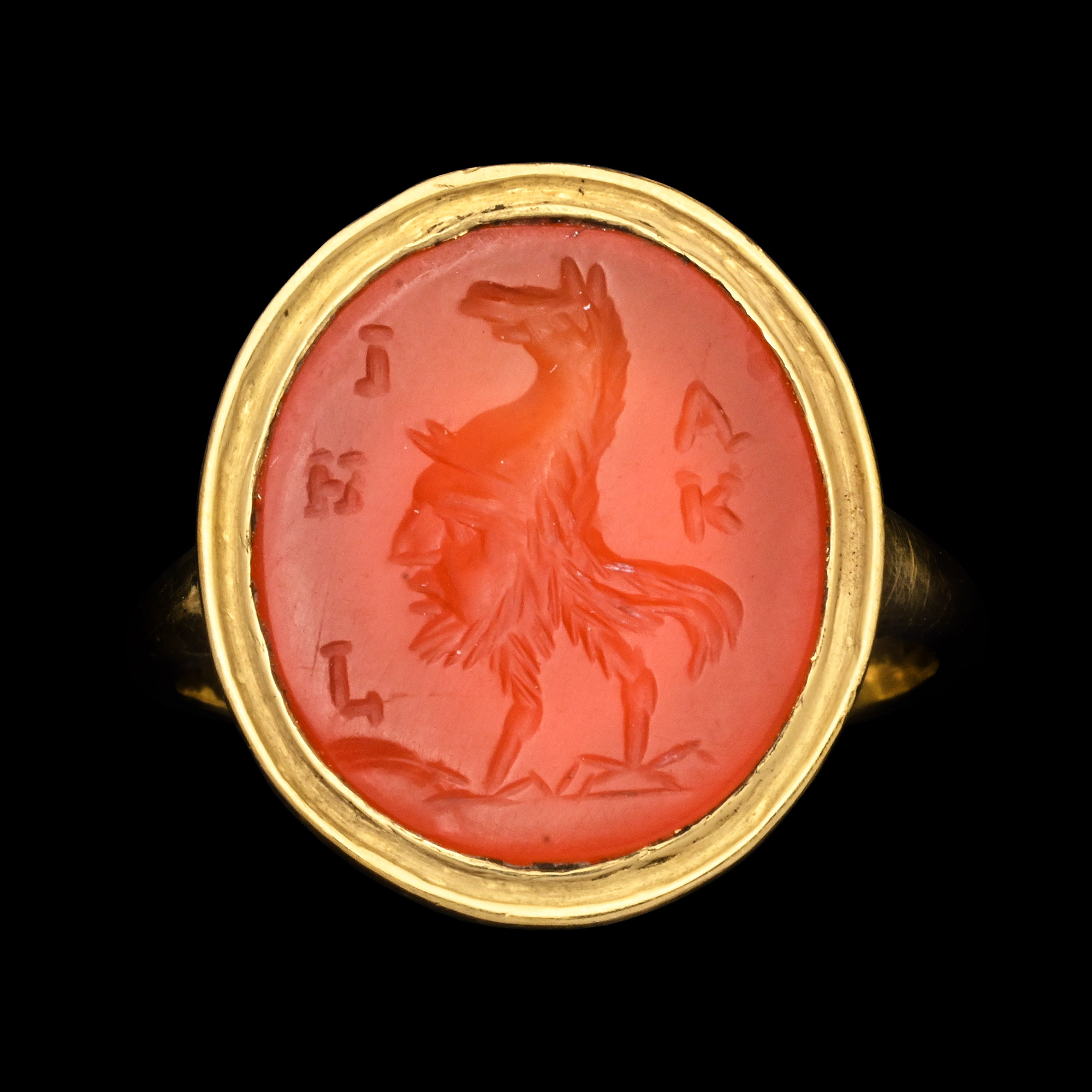 Roman Carnelian Gemstone with Gryllus in Gold Ring