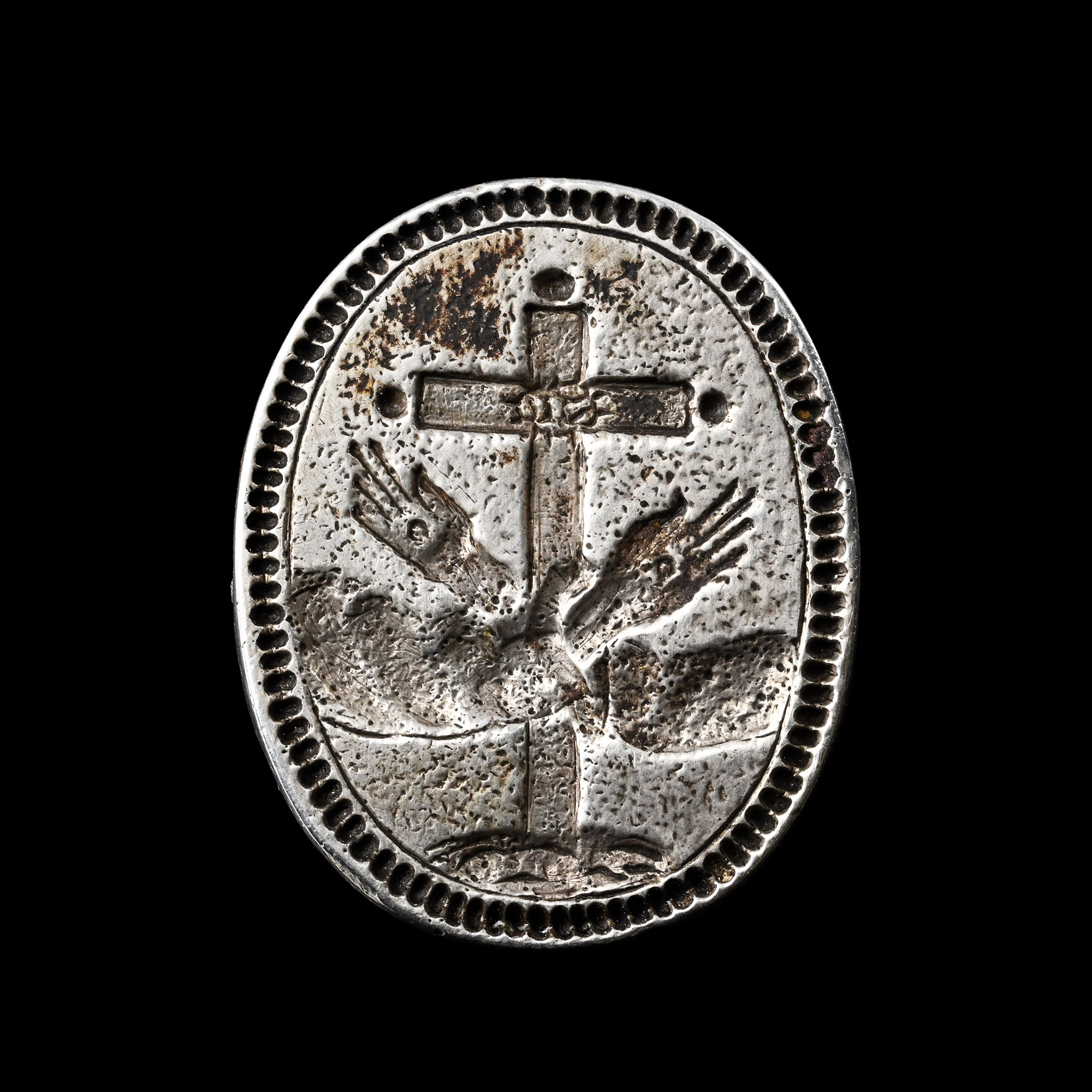 Post Medieval Silver Religious Seal with Boxwood Handle