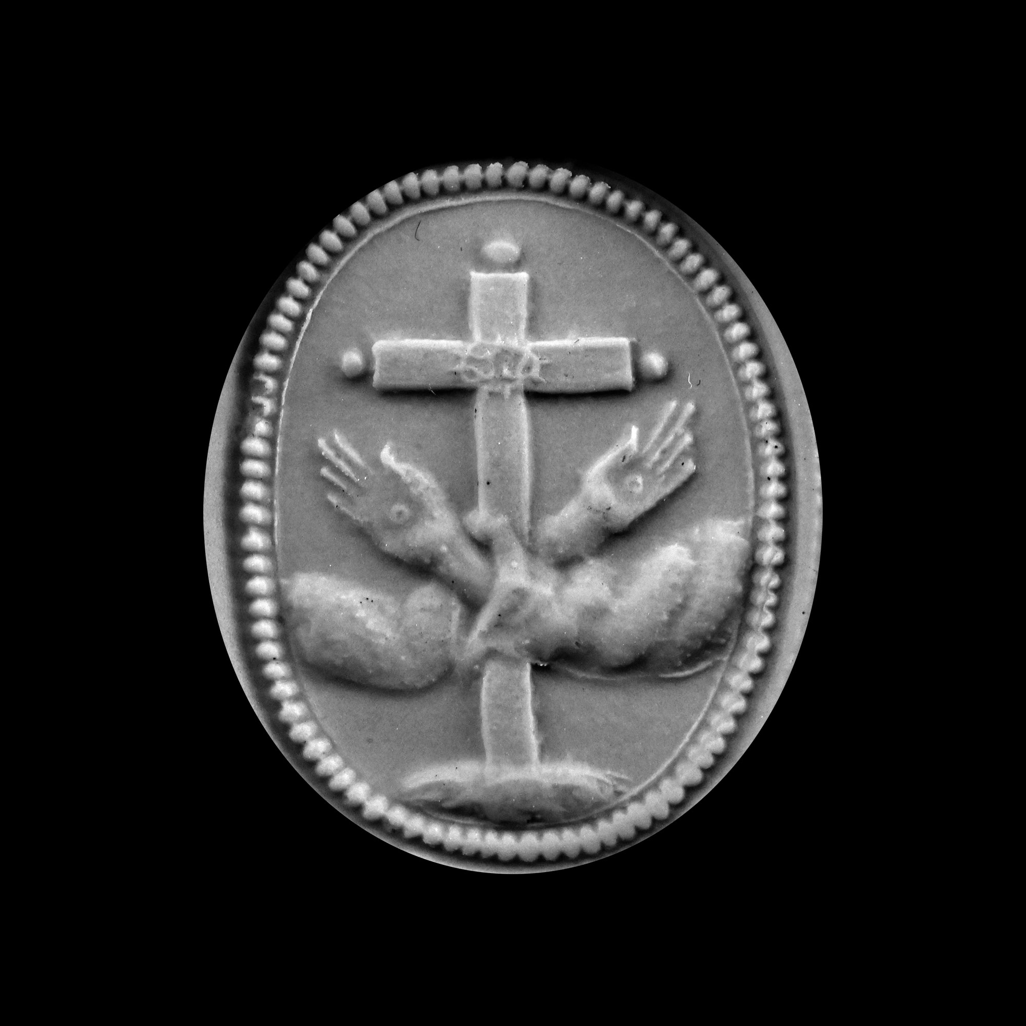 Post Medieval Silver Religious Seal with Boxwood Handle