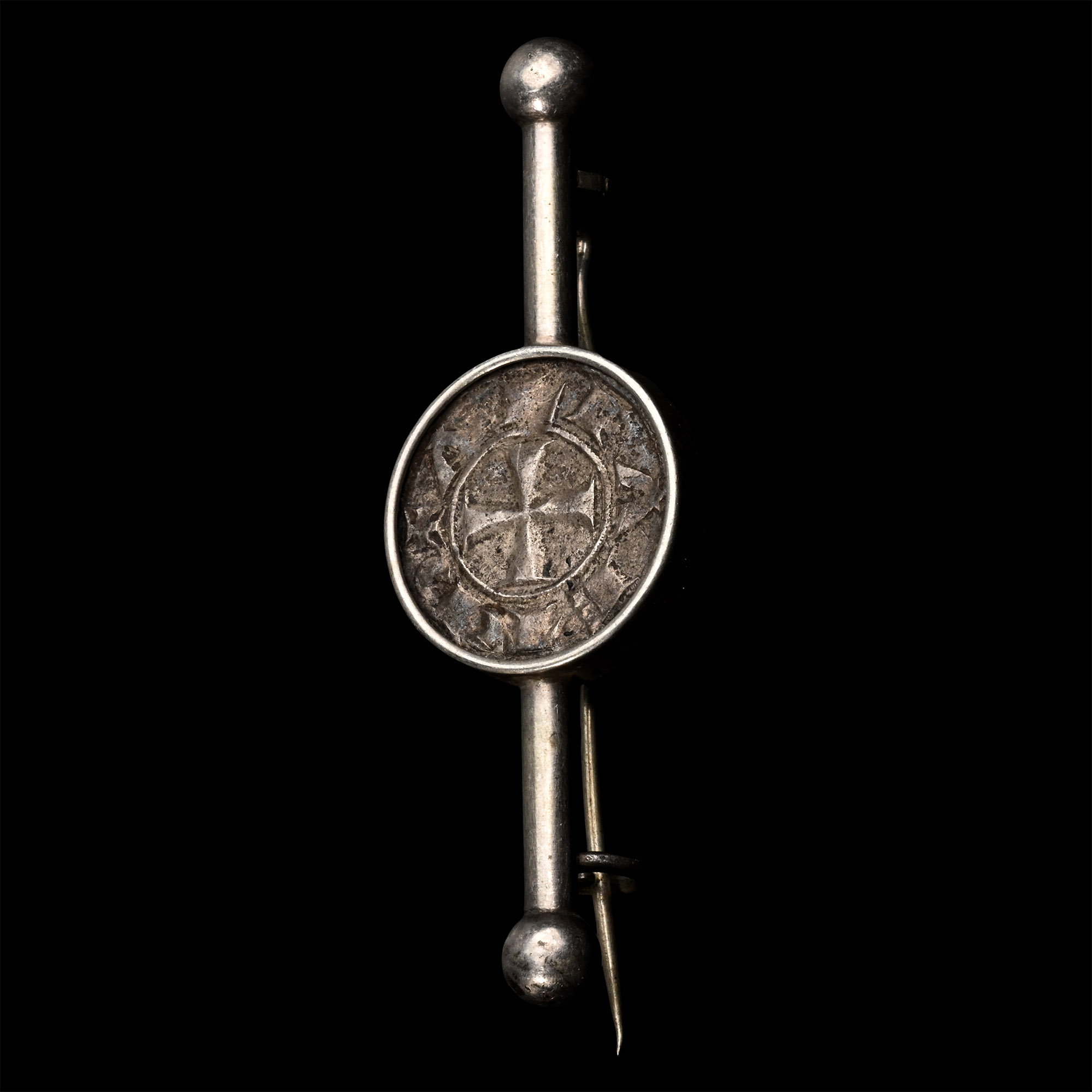 Silver Crusader Coin Set into a Later Silver Brooch