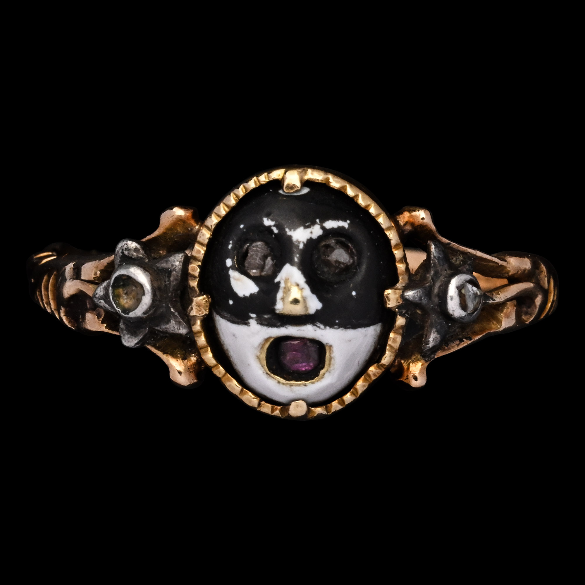 Gem-Set Masquerade Gold Ring with Love Inscription