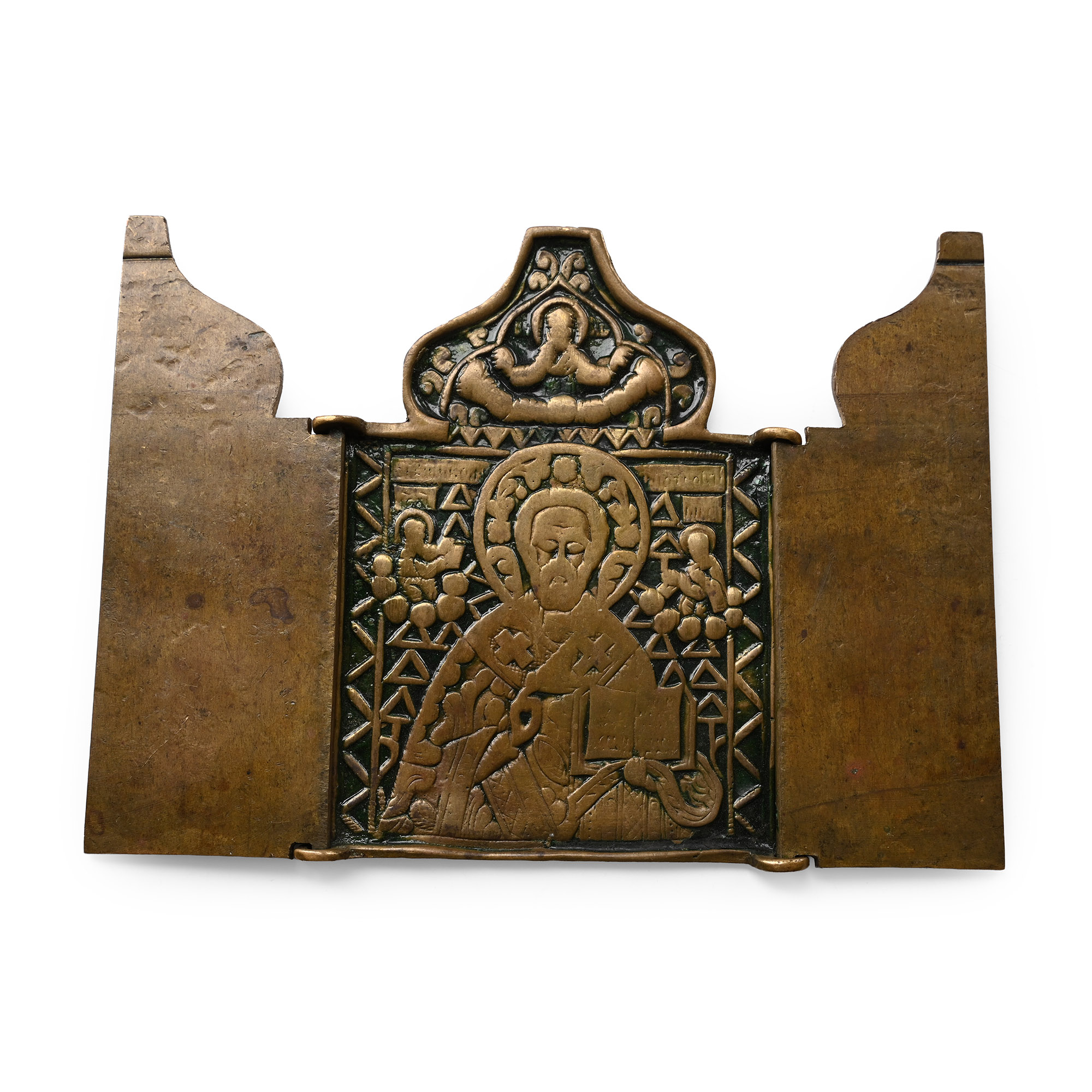 Russian Orthodox Enamelled Bronze Icon with St. Nicholas