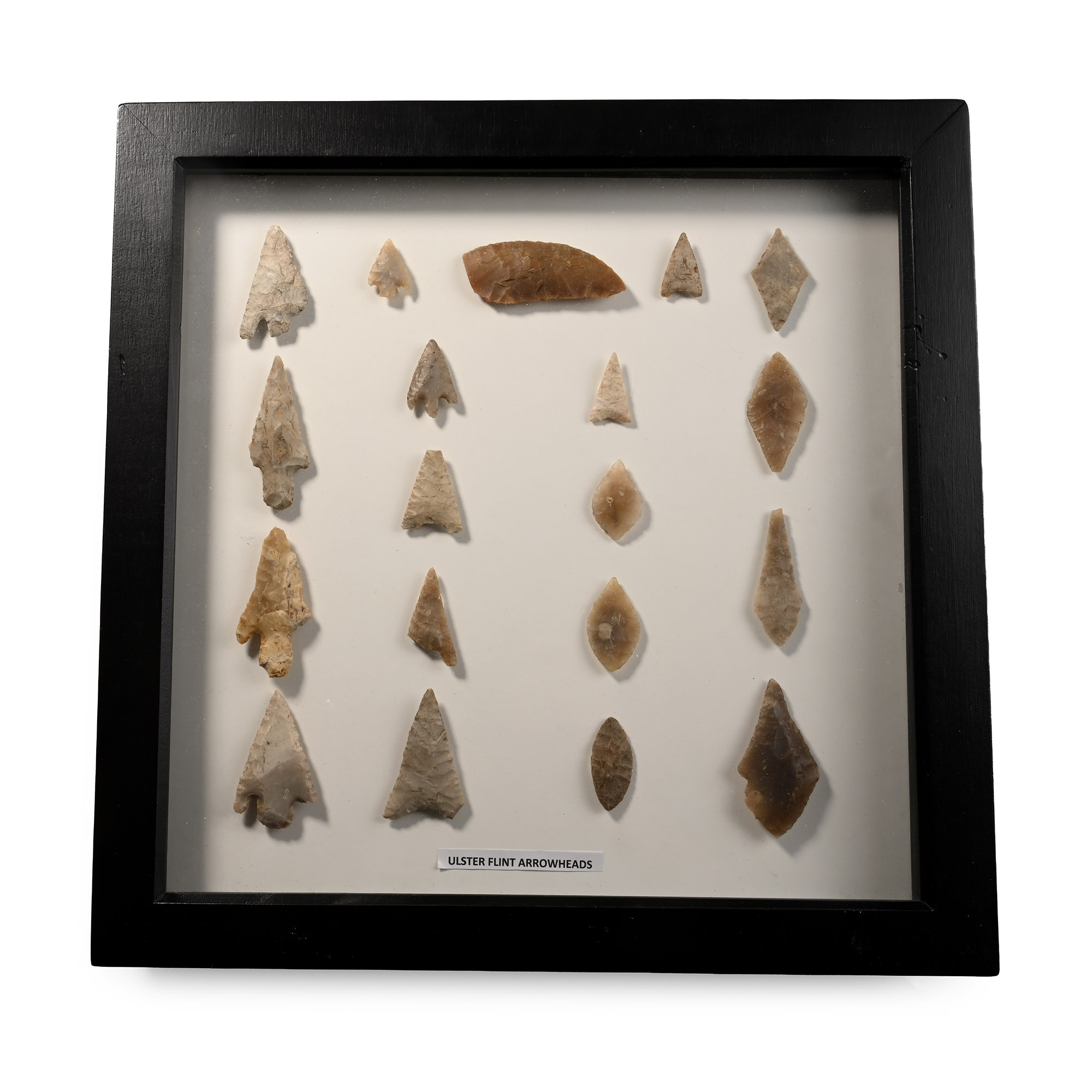 Framed Northern Ireland Stone Age Knapped Arrowhead and Tool Collection