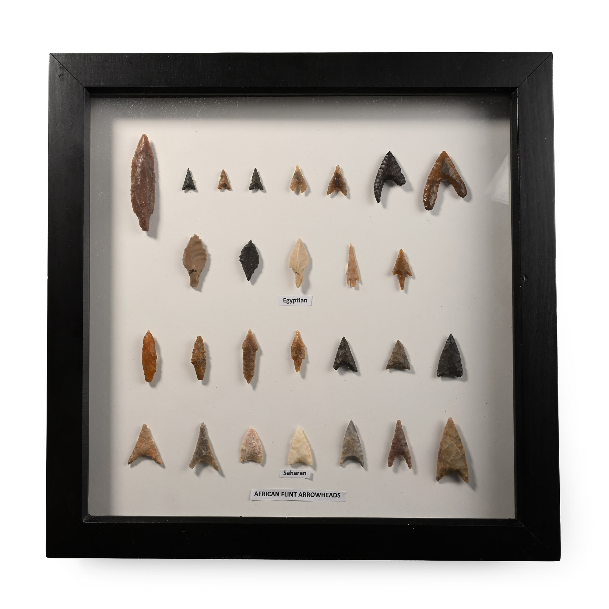 Framed African Stone Age Knapped Arrowhead Collection