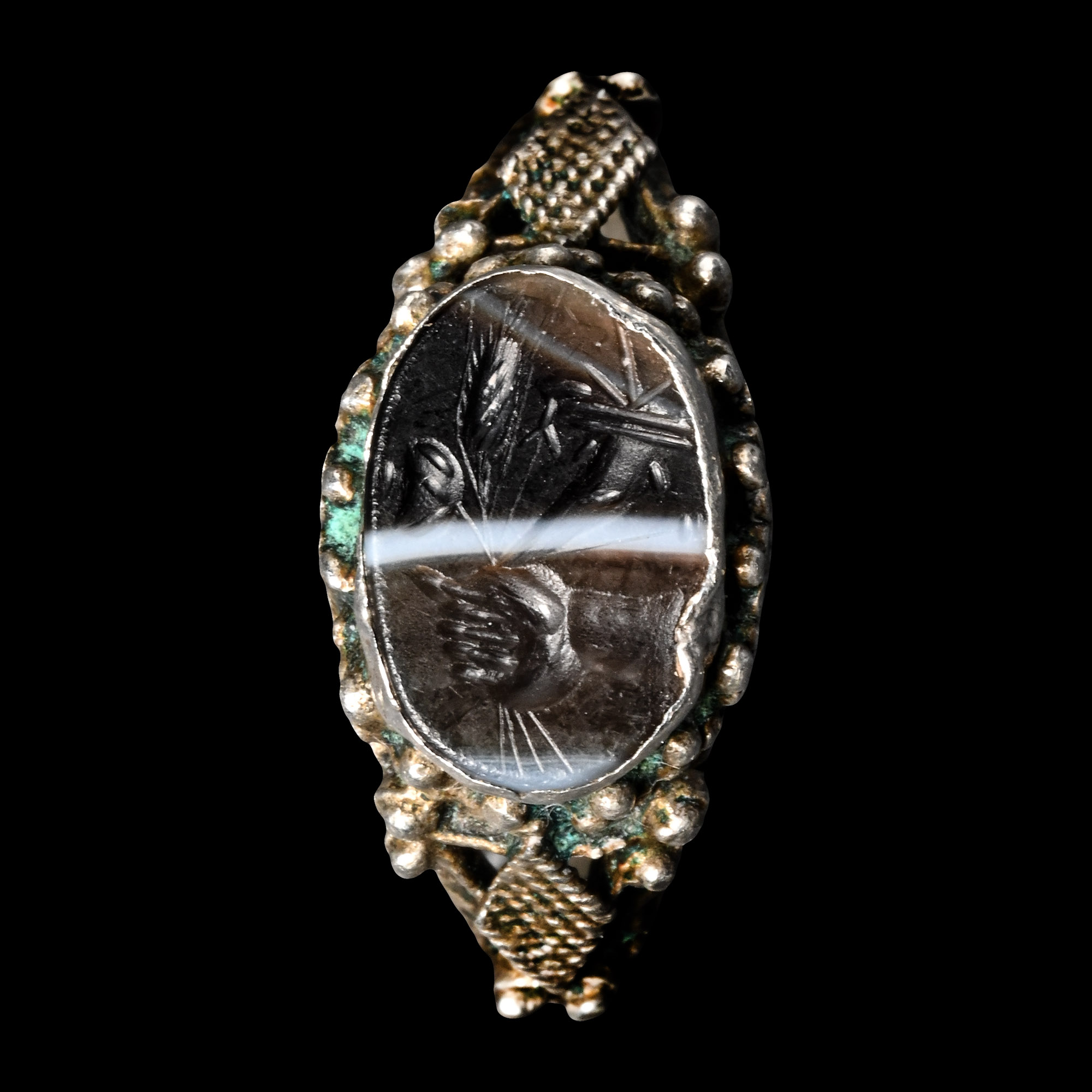 Roman Sardonyx Gemstone in Silver Ring