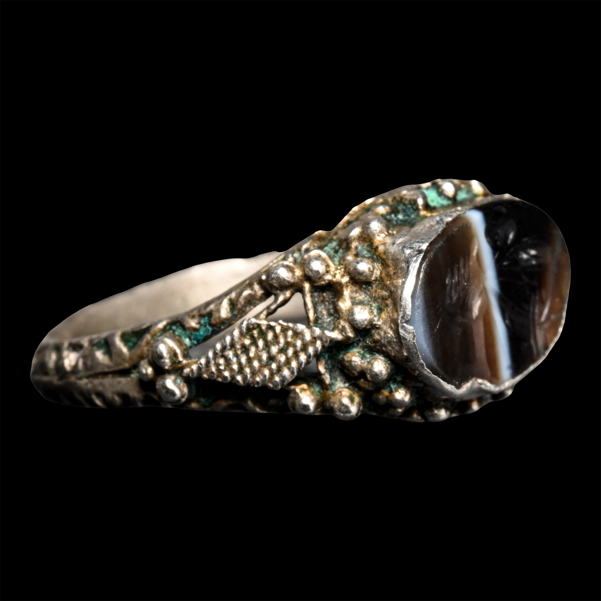 Roman Sardonyx Gemstone in Silver Ring