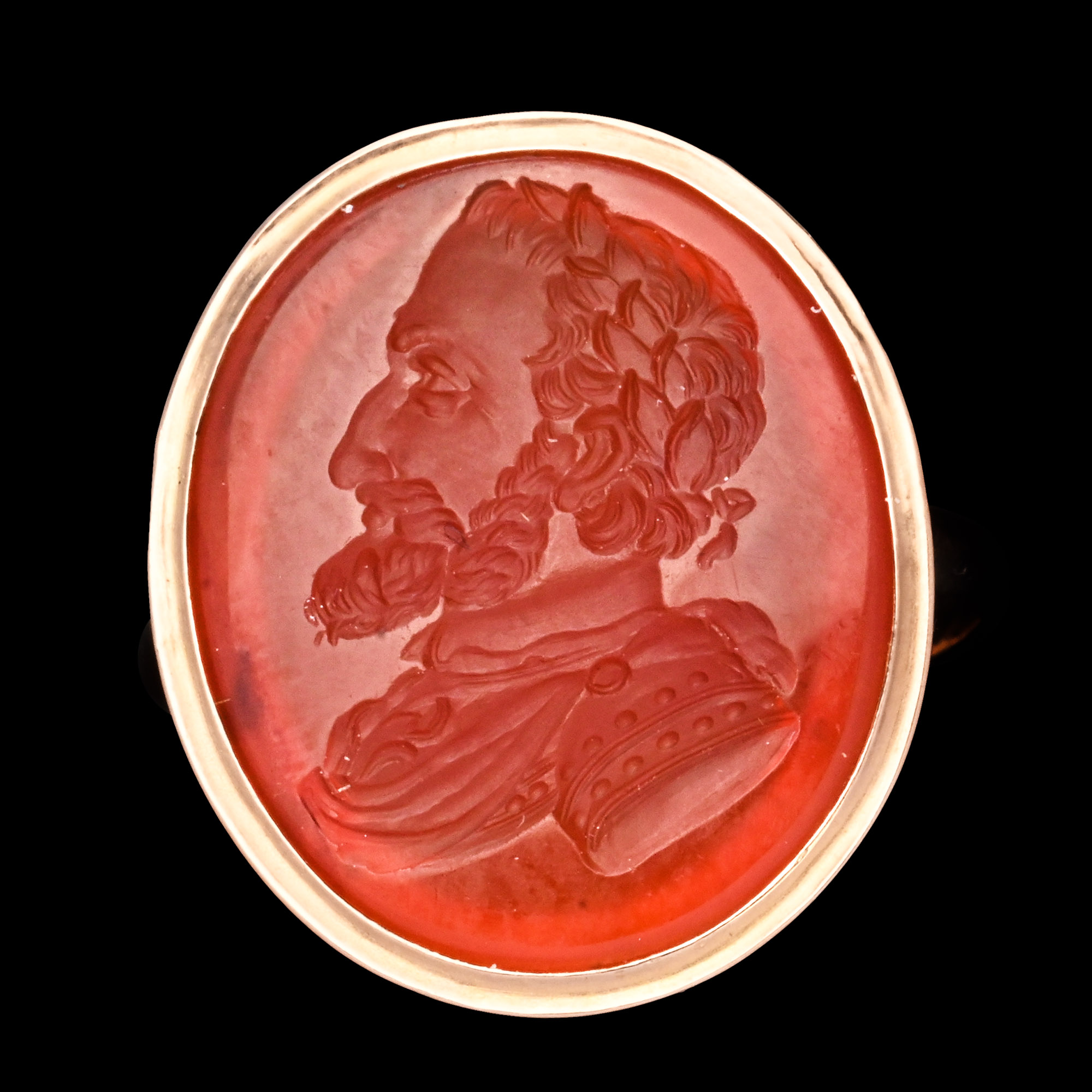 French Carnelian Gemstone with King Henry IV in Gold Ring