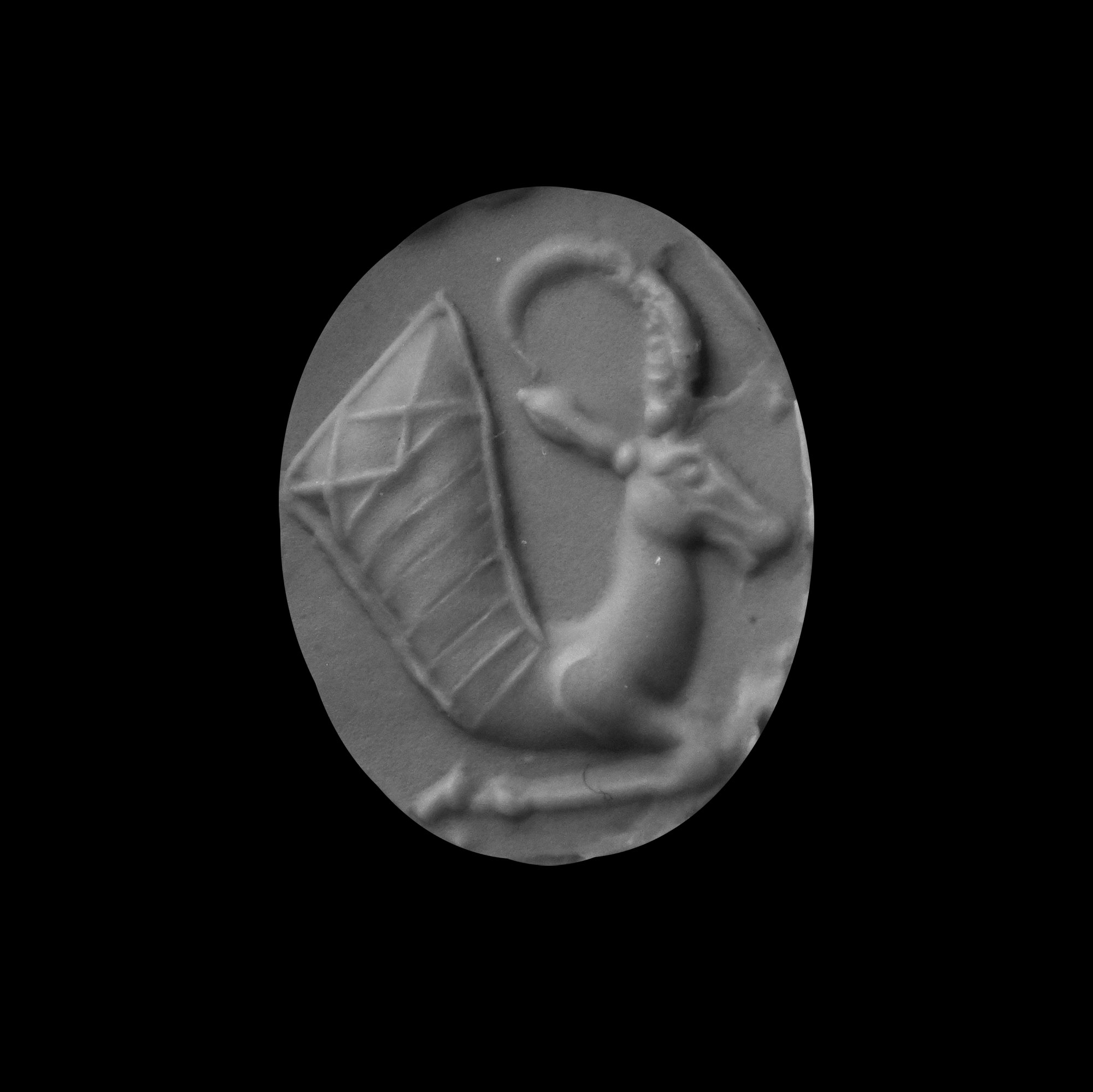Parthian Carnelian Gemstone of a Goat-Headed Rhyton in Gold Ring