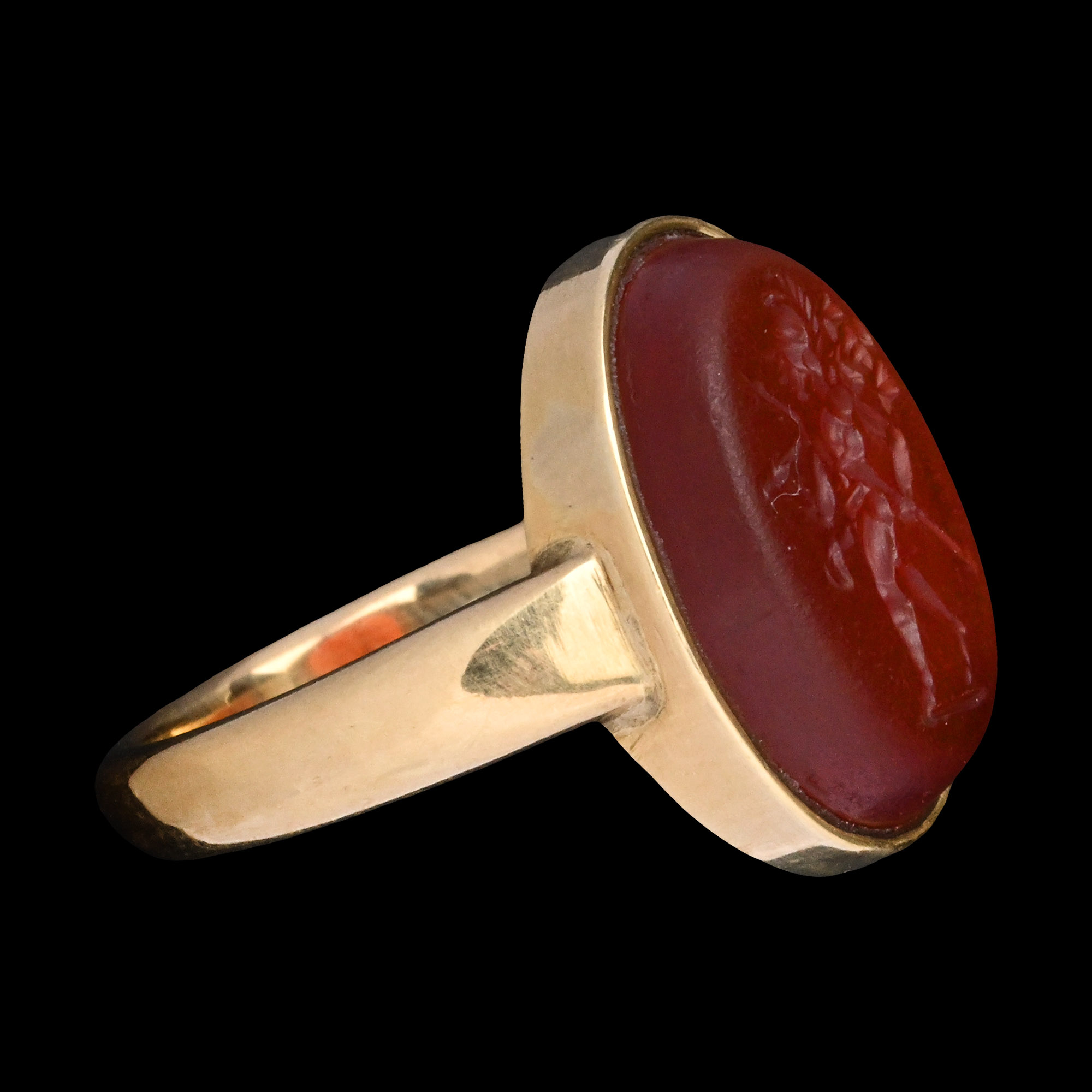 Roman Glass Mars Gradivus Gemstone in Gold Ring