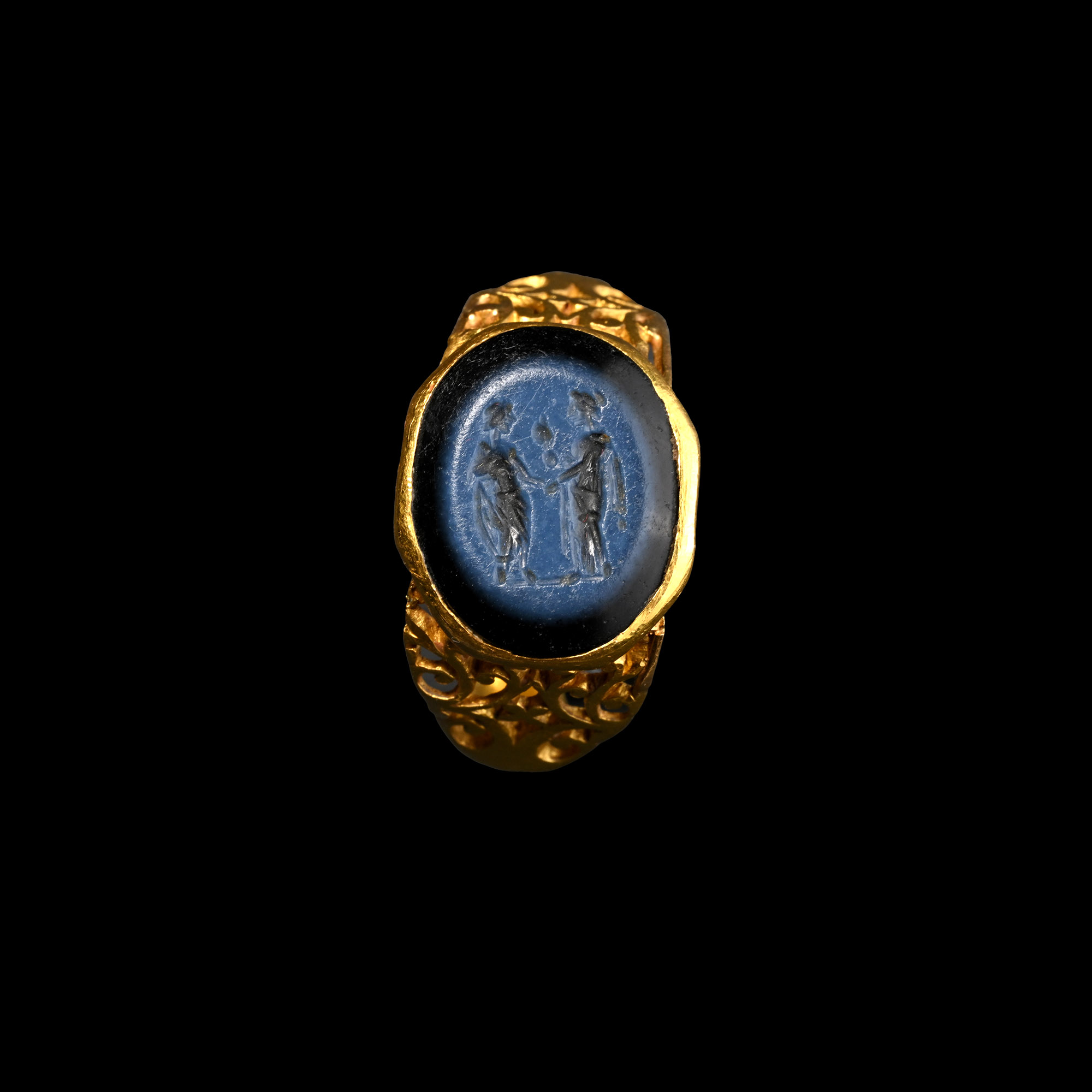 Roman Gold Matrimonial Ring with Nicolo Gemstone