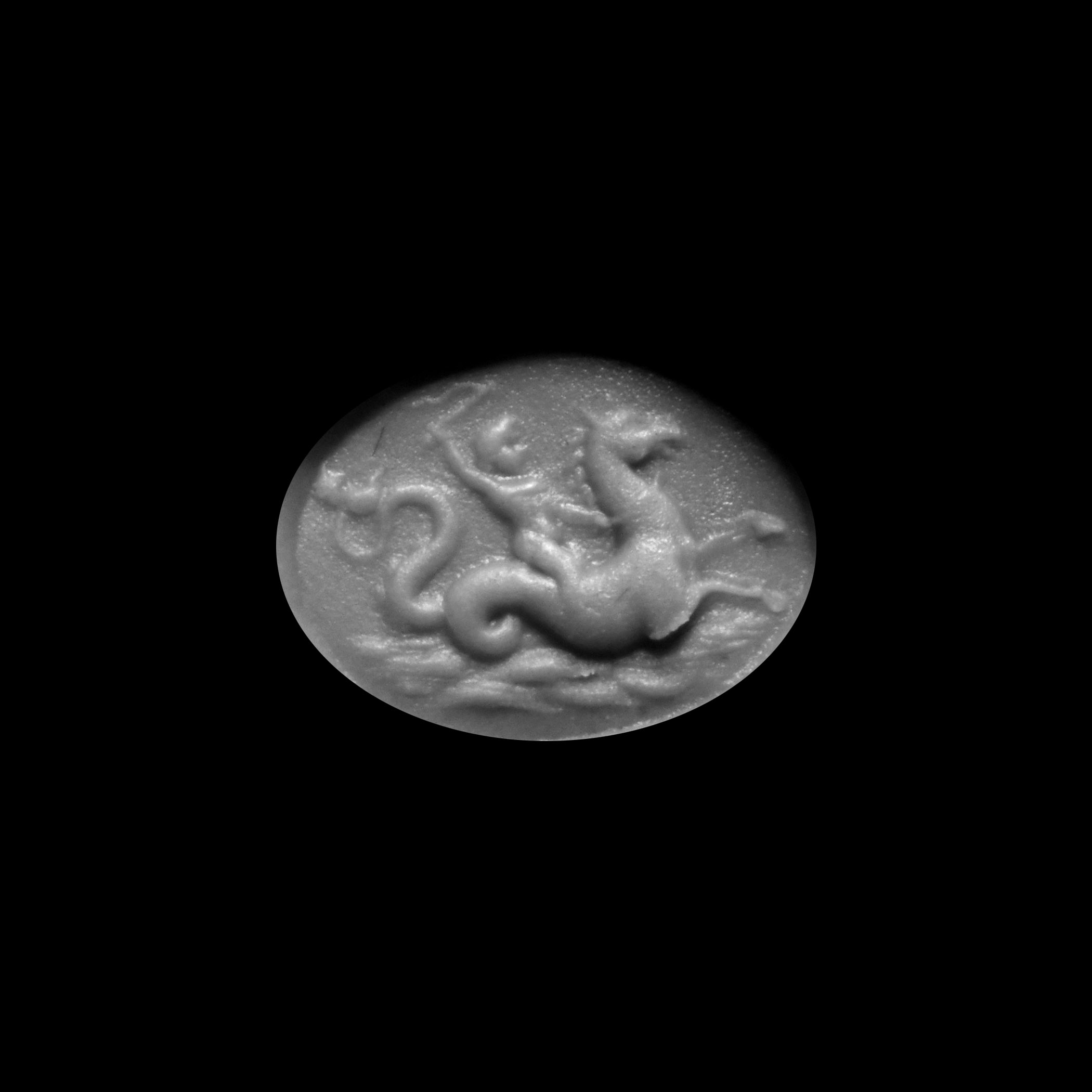 Renaissance Agate Gemstone with Eros Riding a Hippocampus in Gold Ring