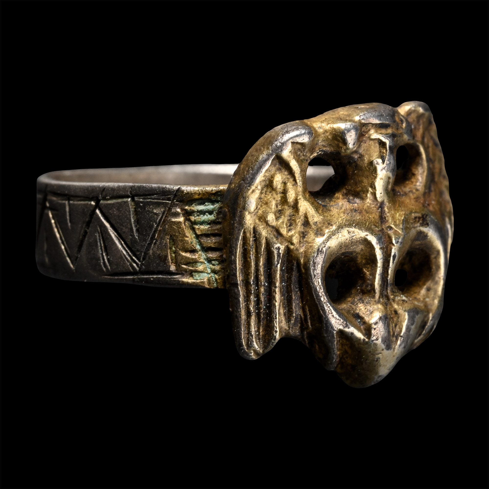 Medieval Silver-Gilt Betrothal Ring with Angel Holding a Heart