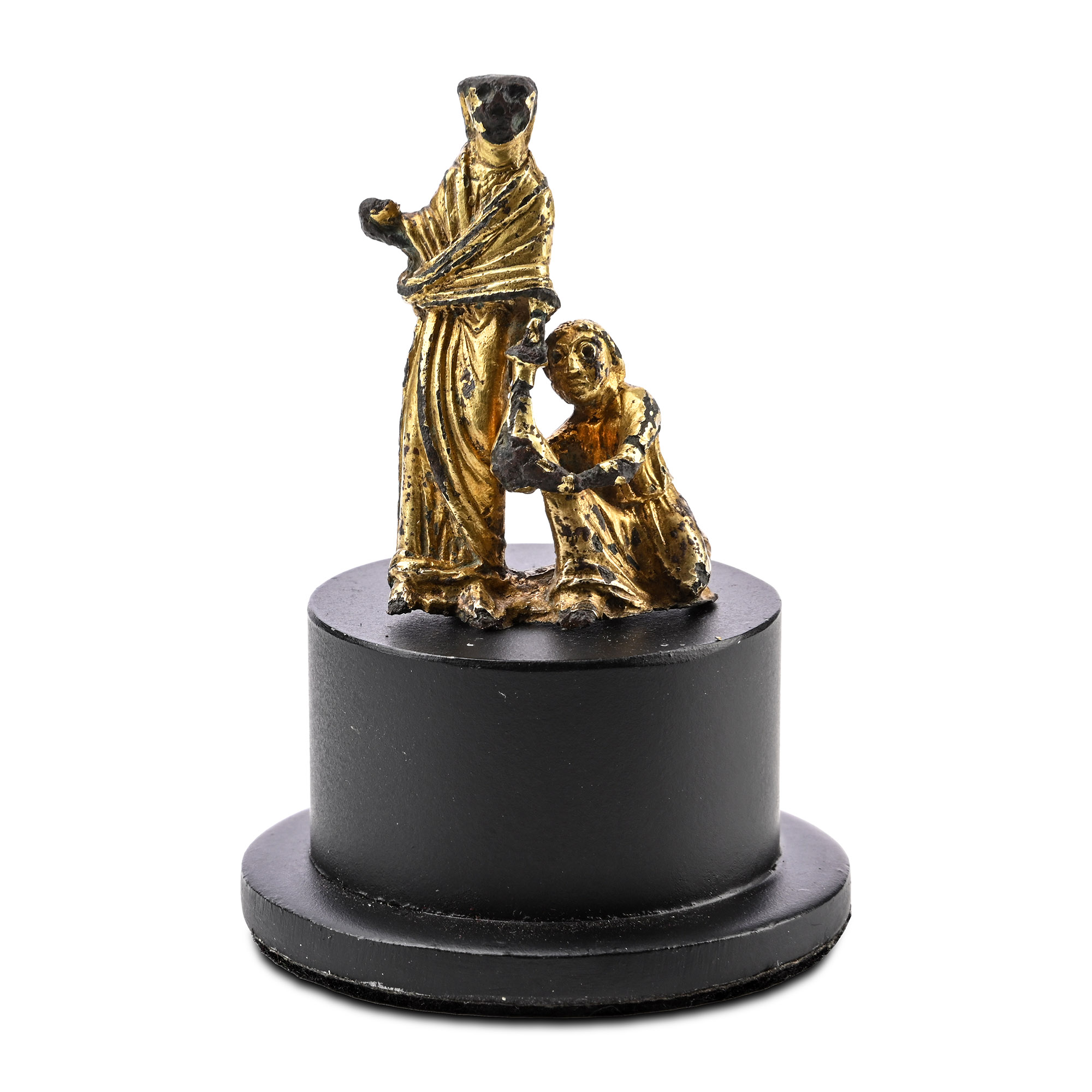 Medieval Gilt Bronze Statue of the Act of Almsgiving