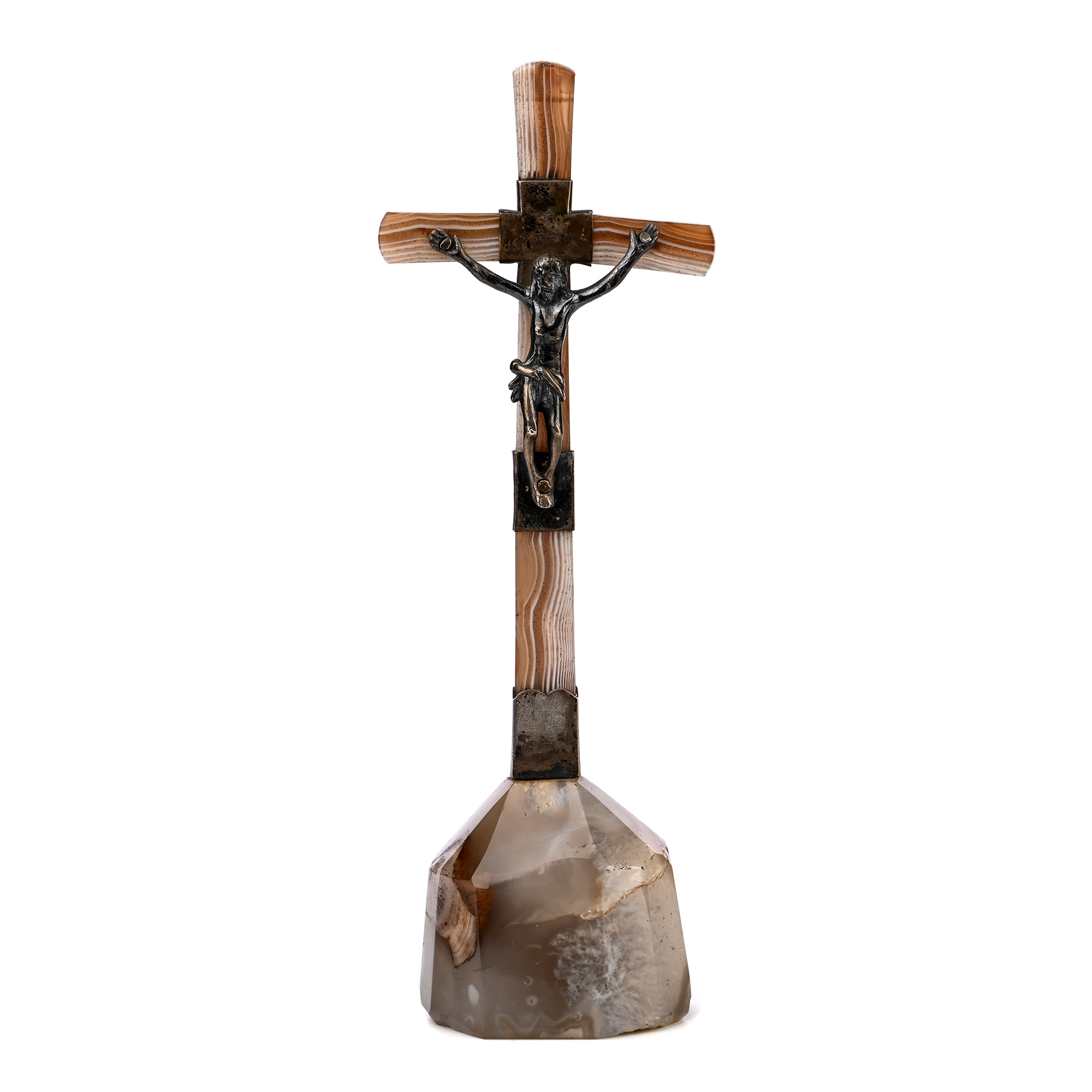 German Silver Mounted Agate Altar Cross